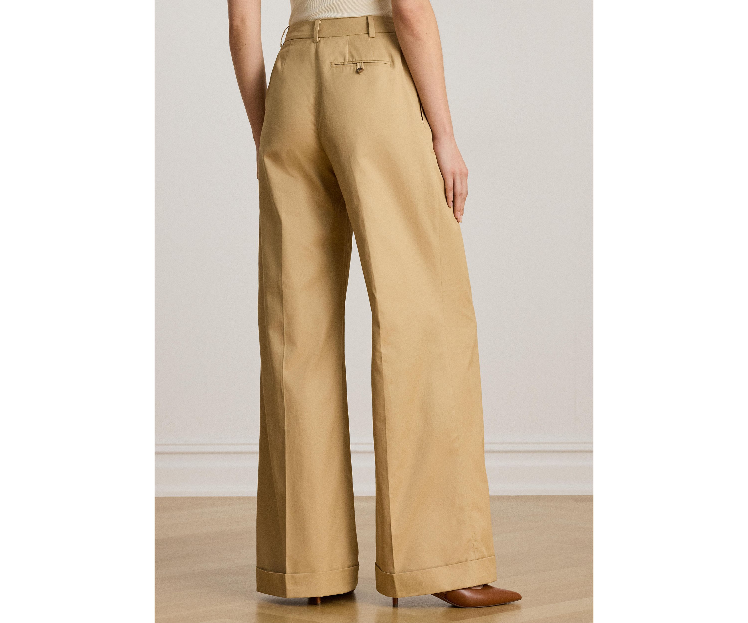 Pleated Cotton Twill Wide Leg Pants