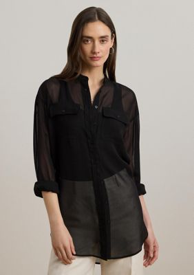 Lauren Ralph Lauren Women's Shadow Stripe Dobby Shirt, Black, Large