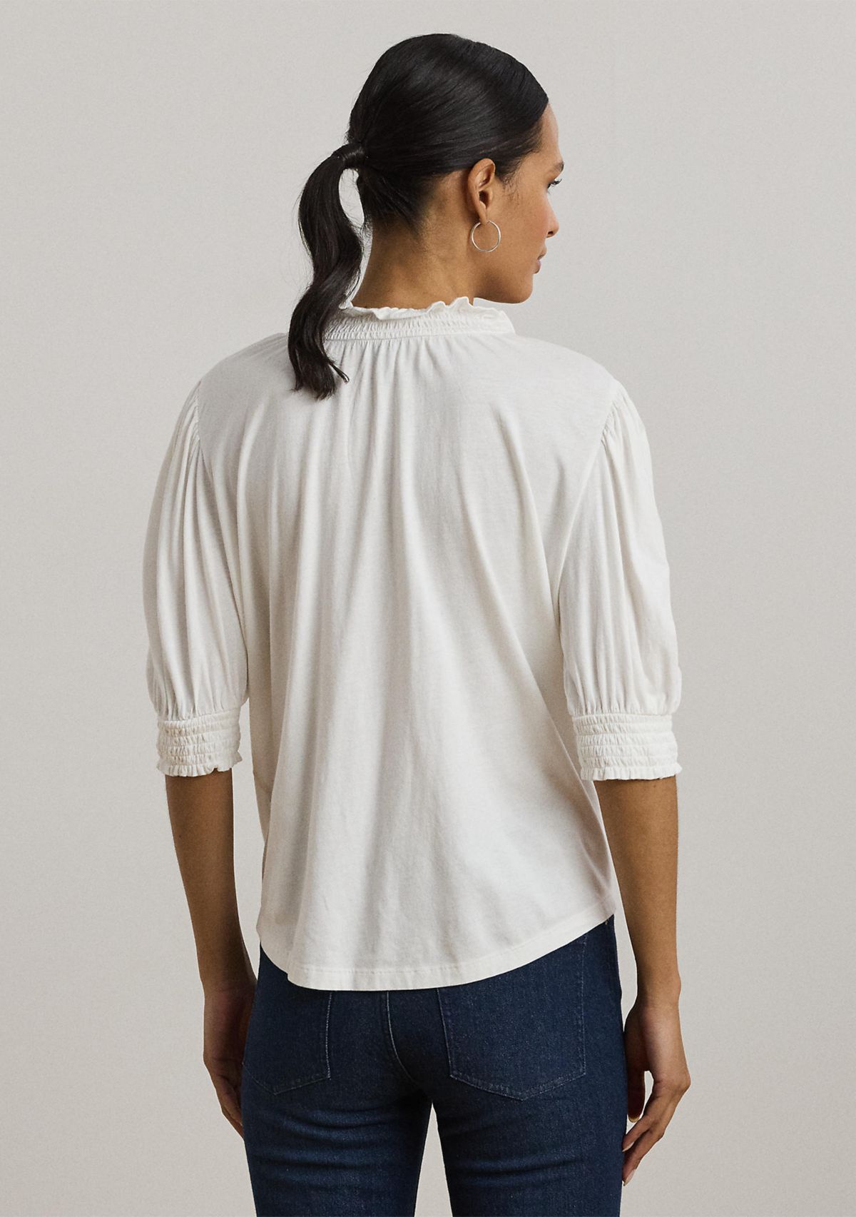 Embroidered Jersey Tie-Neck Top