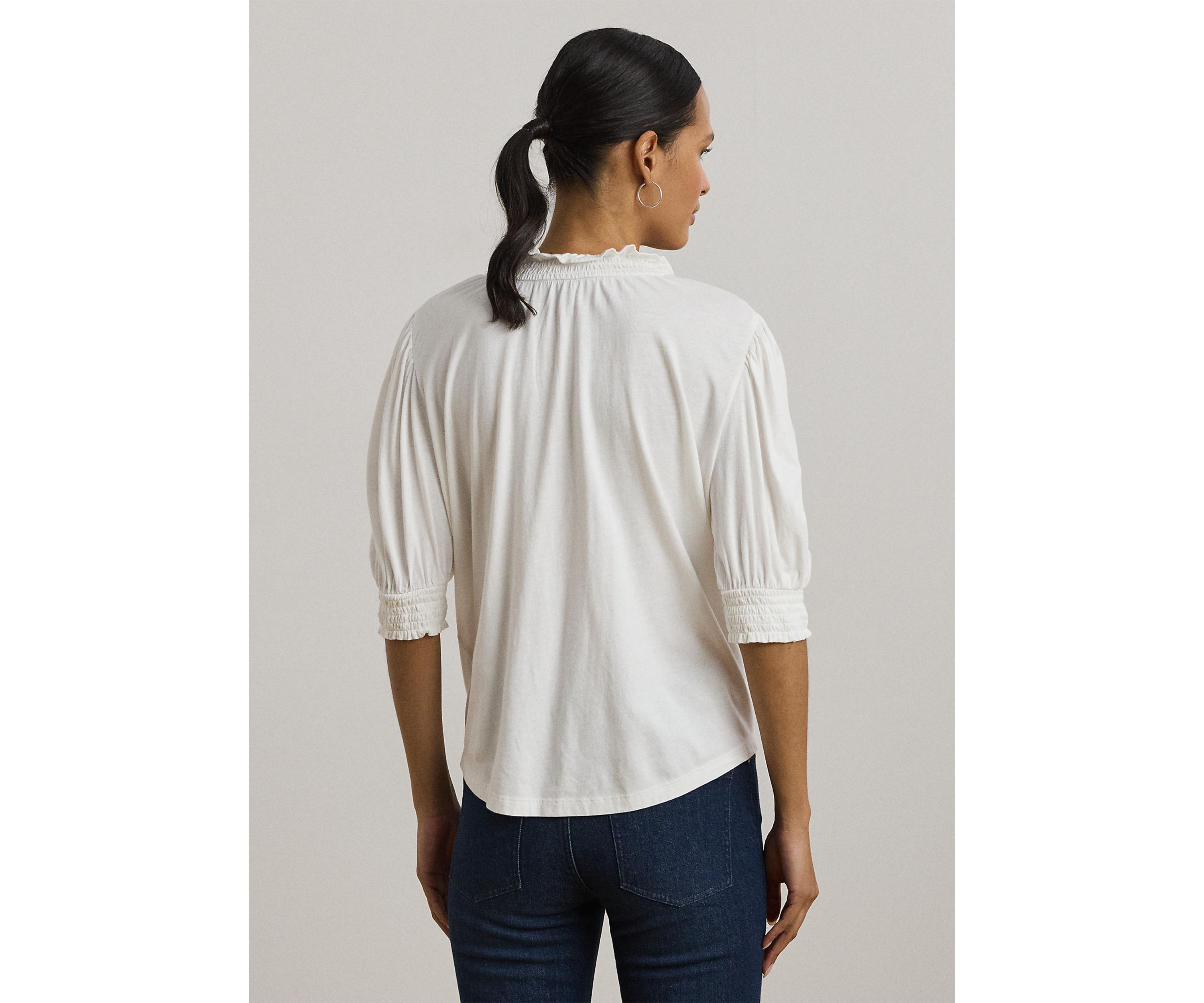 Embroidered Jersey Tie-Neck Top