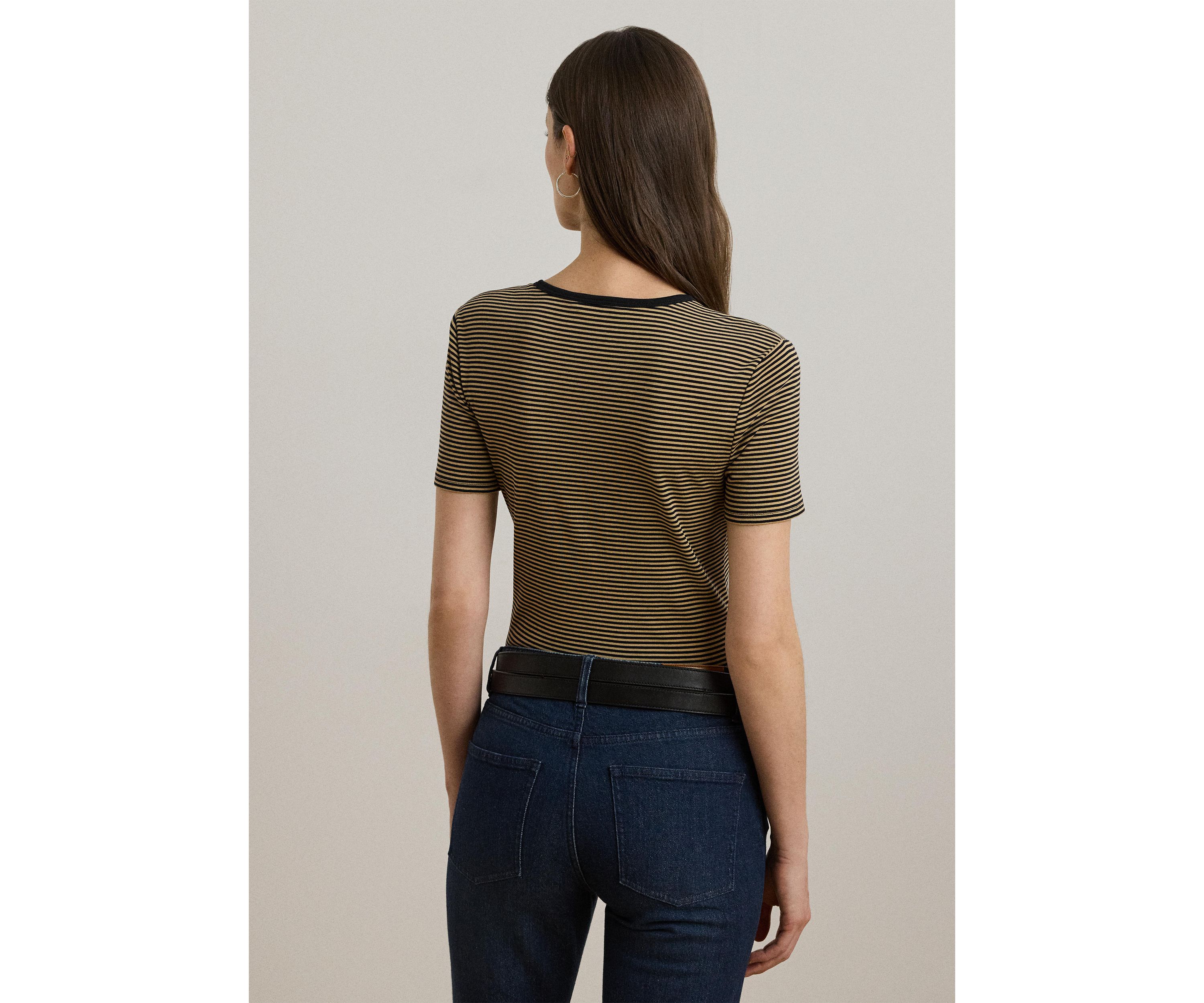 Womens Striped Stretch Cotton Crew Neck T-Shirt