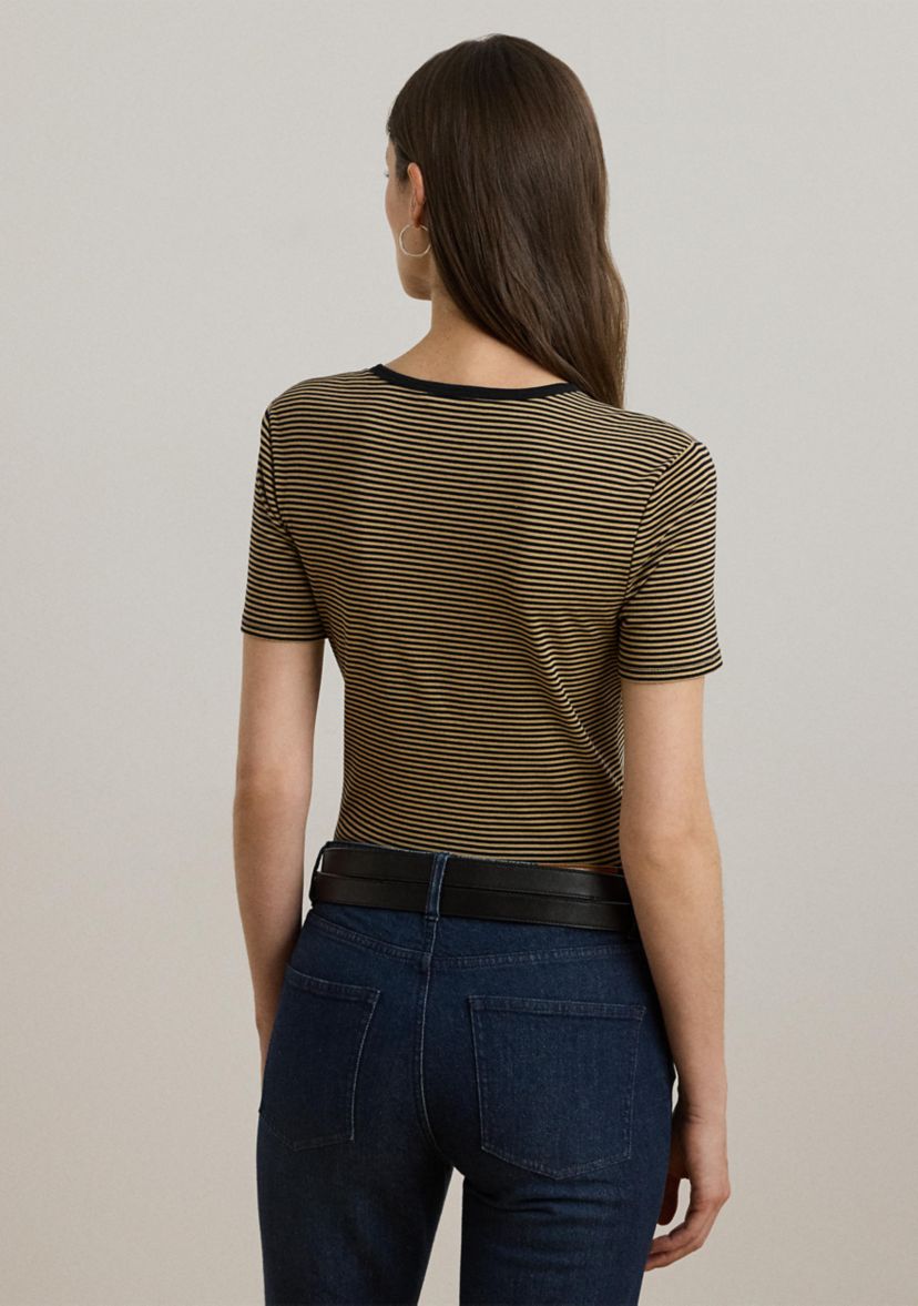 Womens Striped Stretch Cotton Crew Neck T-Shirt