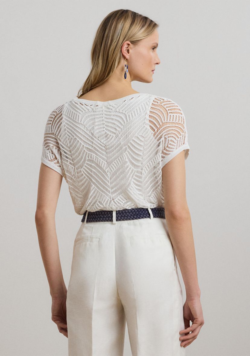 Womens Geo-Motif Mesh Short-Sleeve Sweater