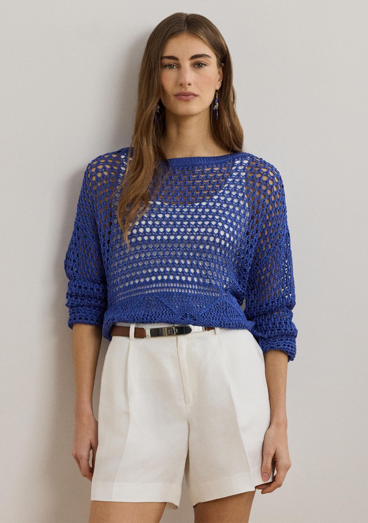 Pointelle Knit Linen Blend Sweater