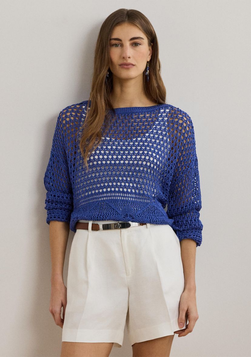 Pointelle Knit Linen Blend Sweater