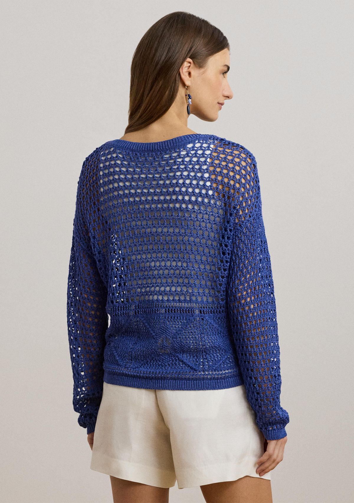 Pointelle Knit Linen Blend Sweater