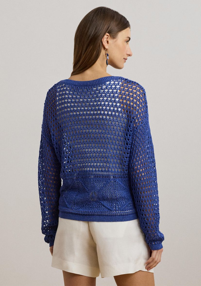 Pointelle Knit Linen Blend Sweater