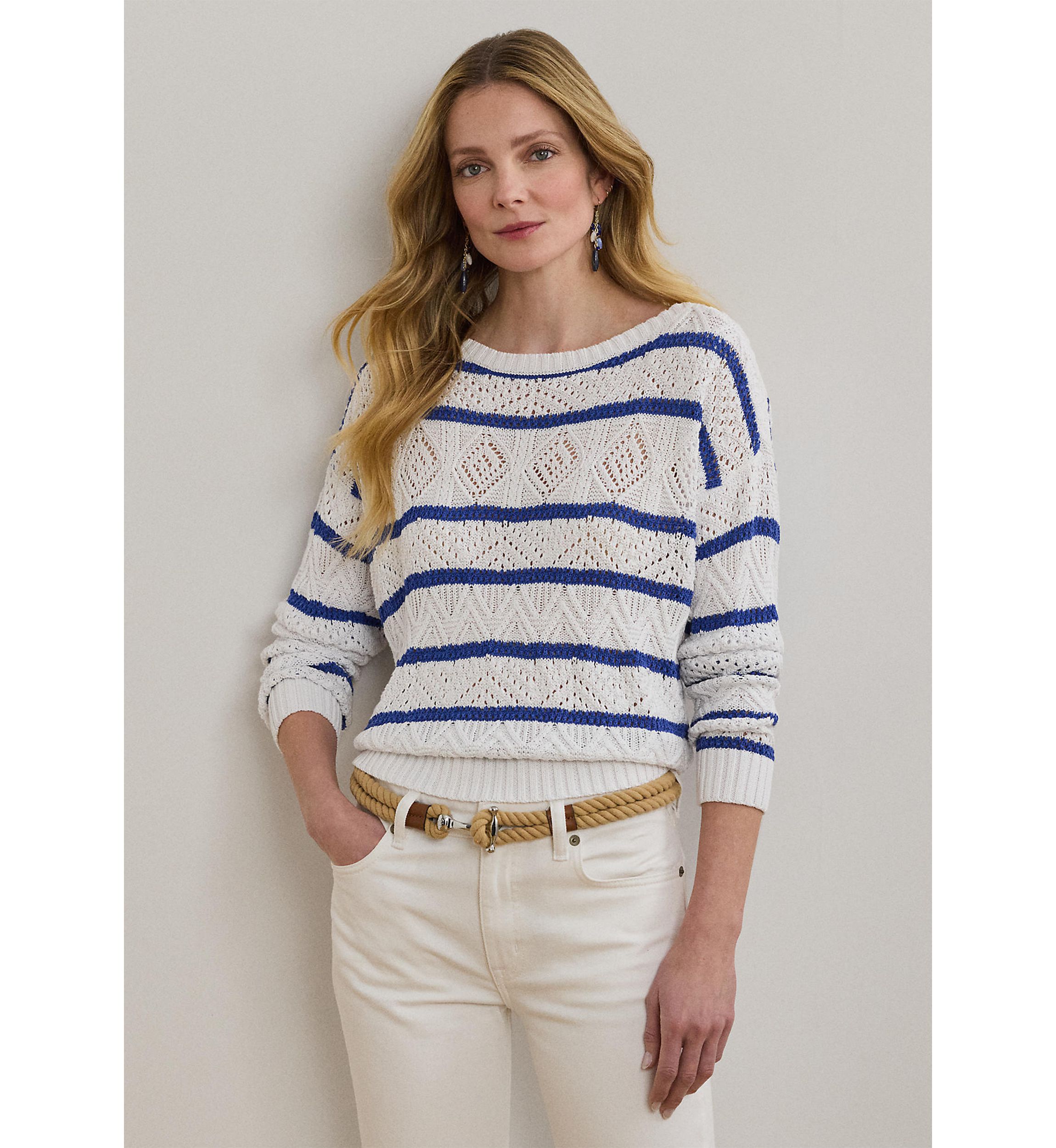 Striped Pointelle Cotton-Blend Sweater