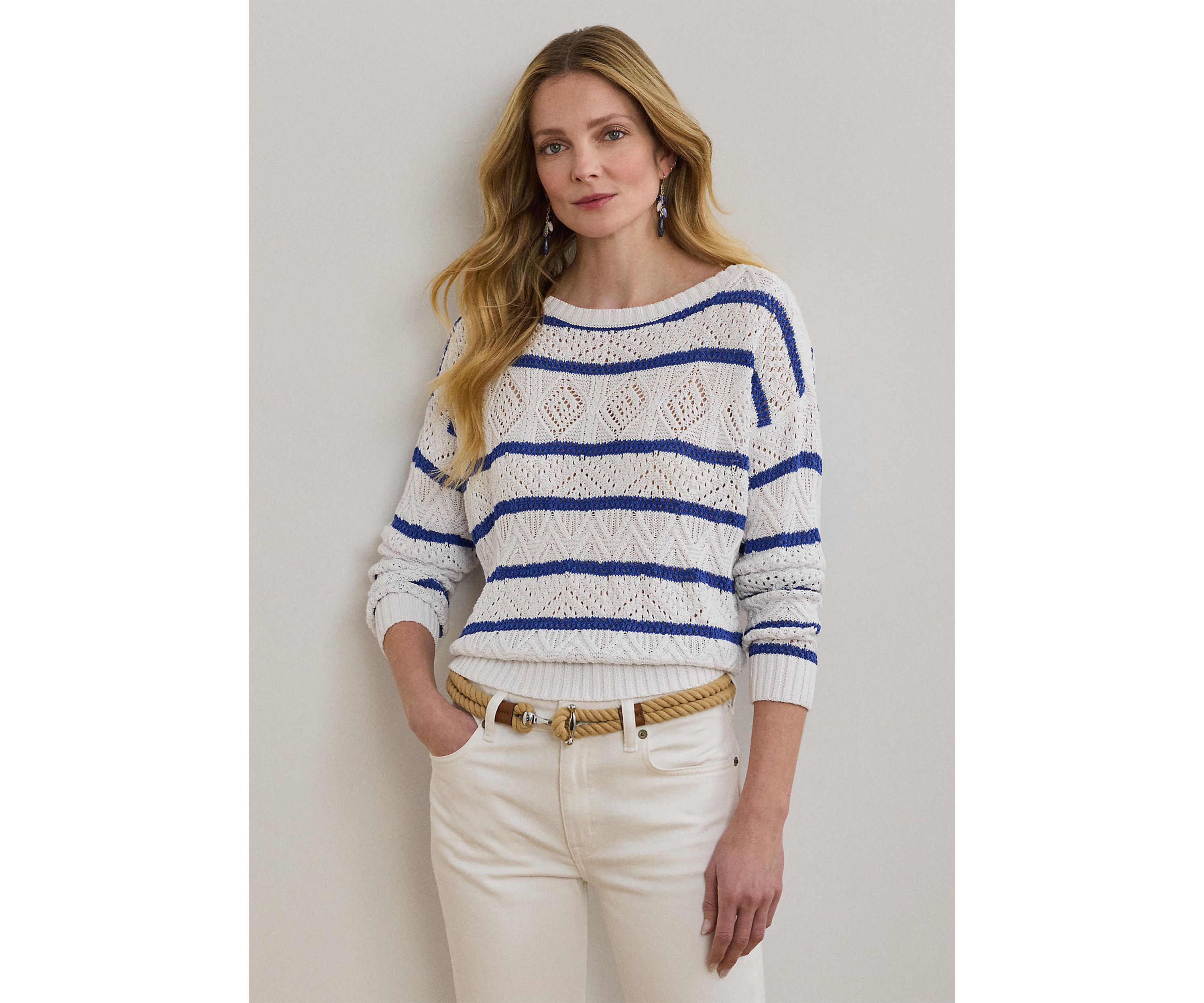 Striped Pointelle Cotton-Blend Sweater