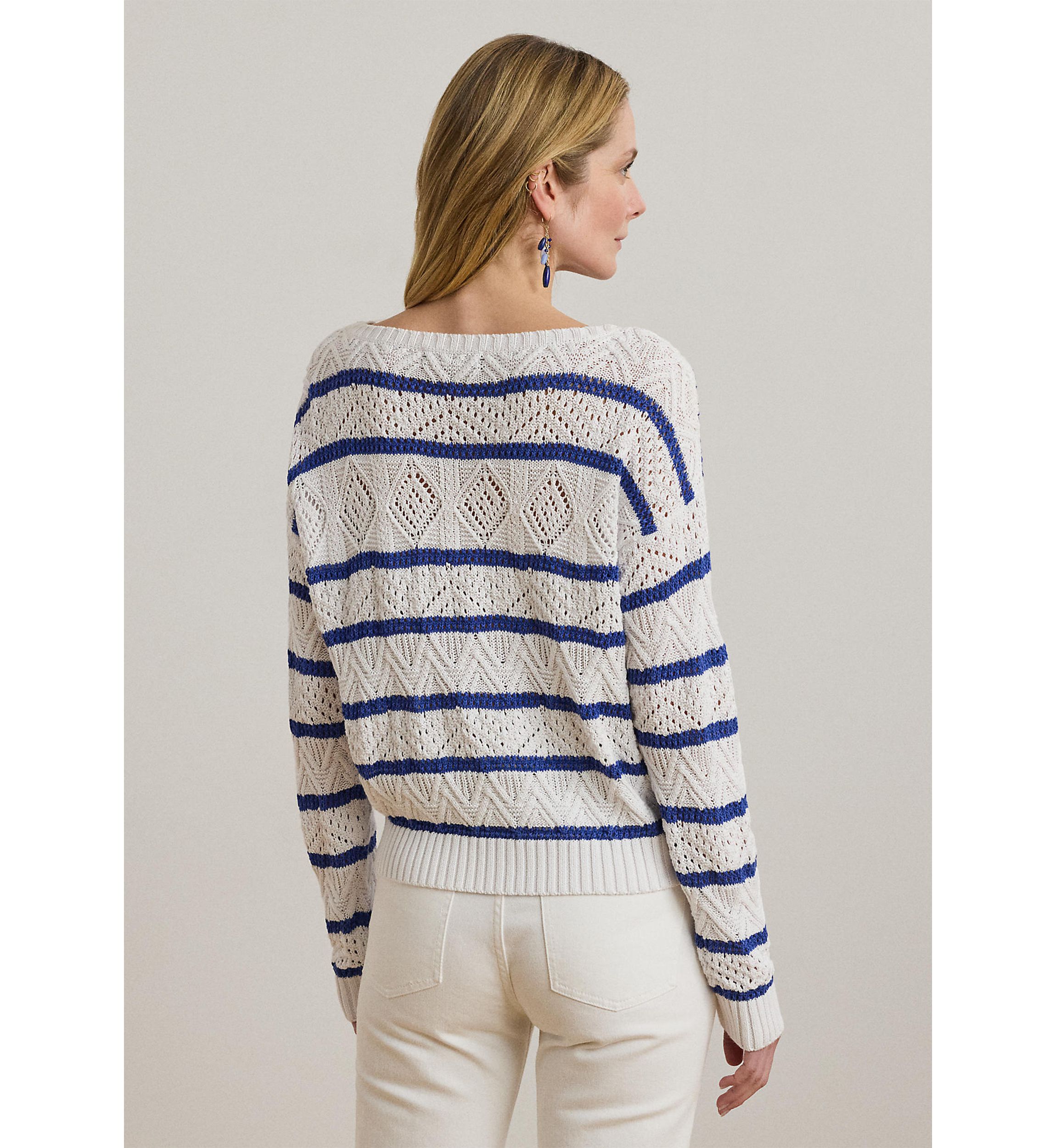 Striped Pointelle Cotton-Blend Sweater