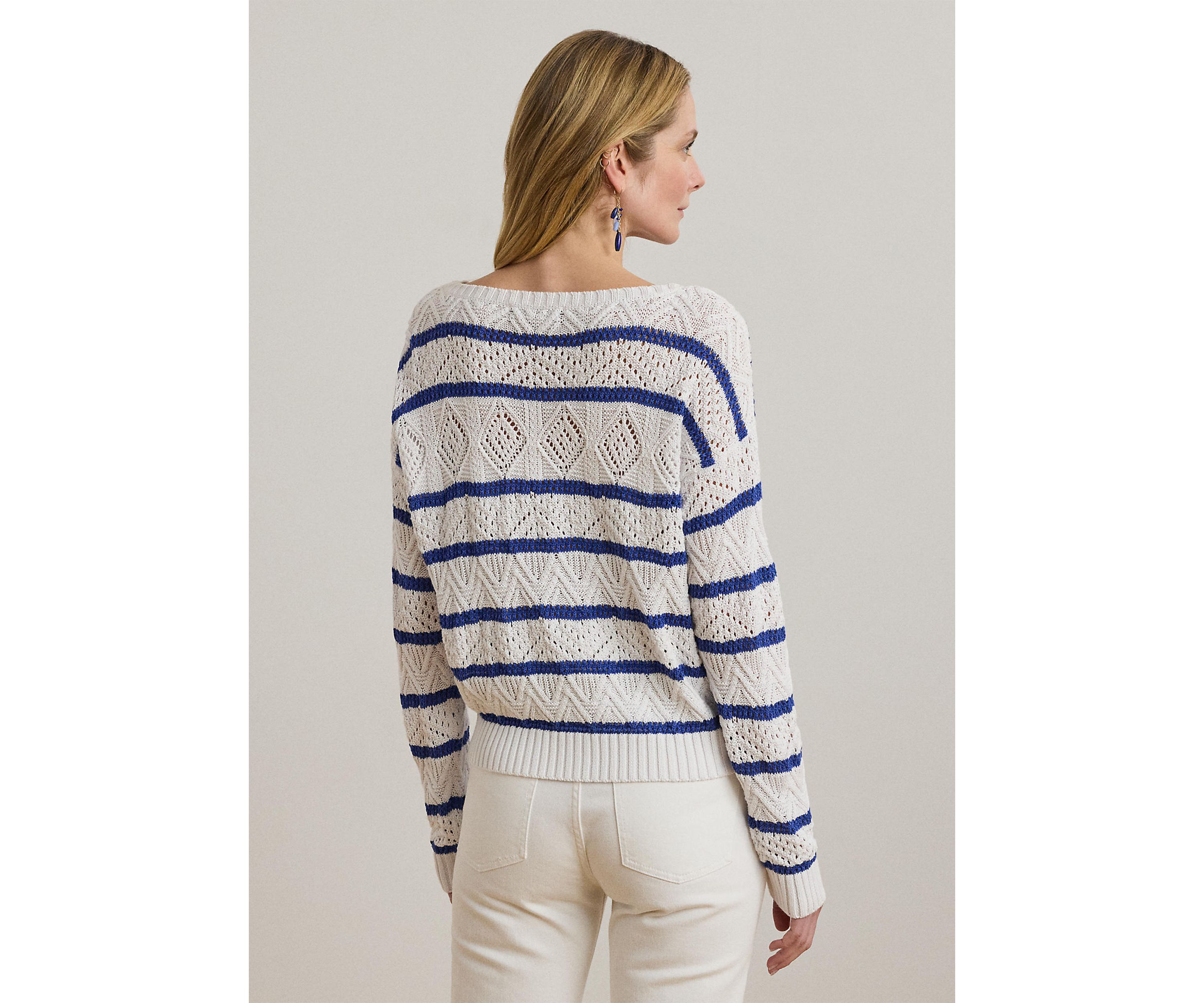 Striped Pointelle Cotton-Blend Sweater