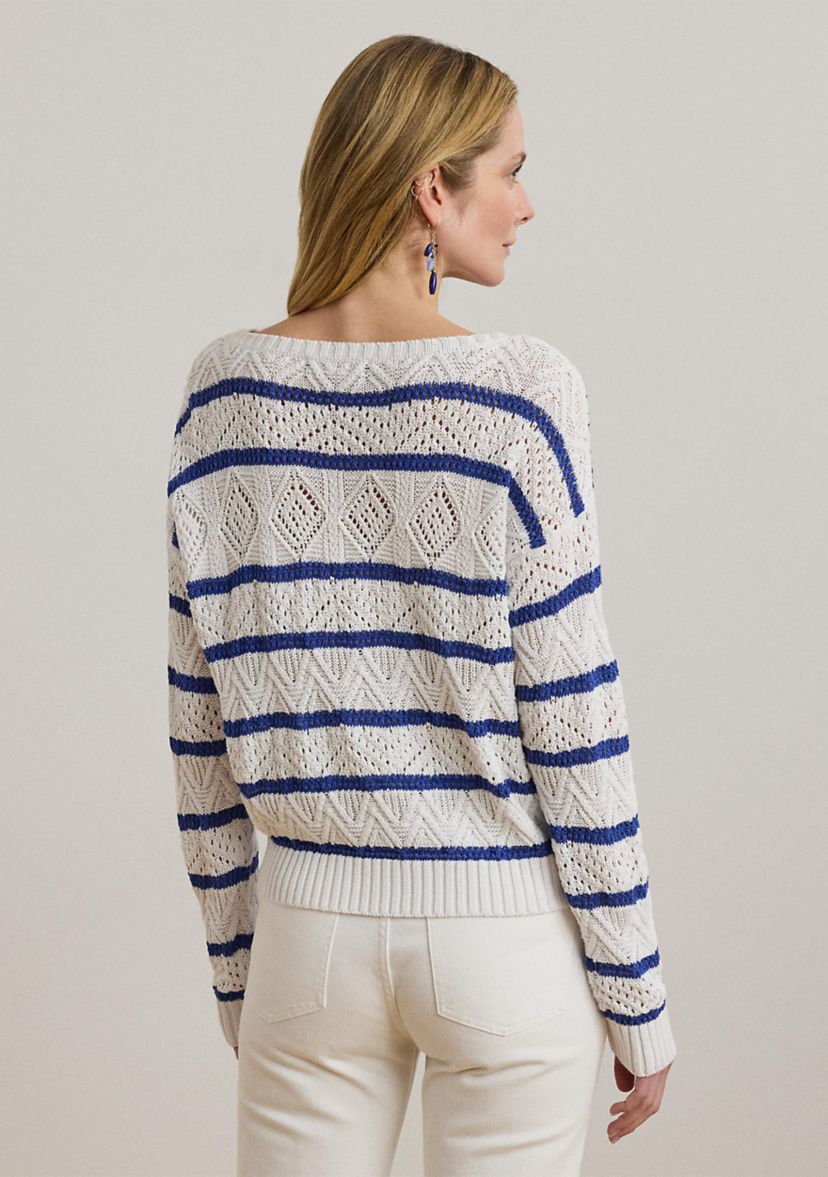 Striped Pointelle Cotton-Blend Sweater
