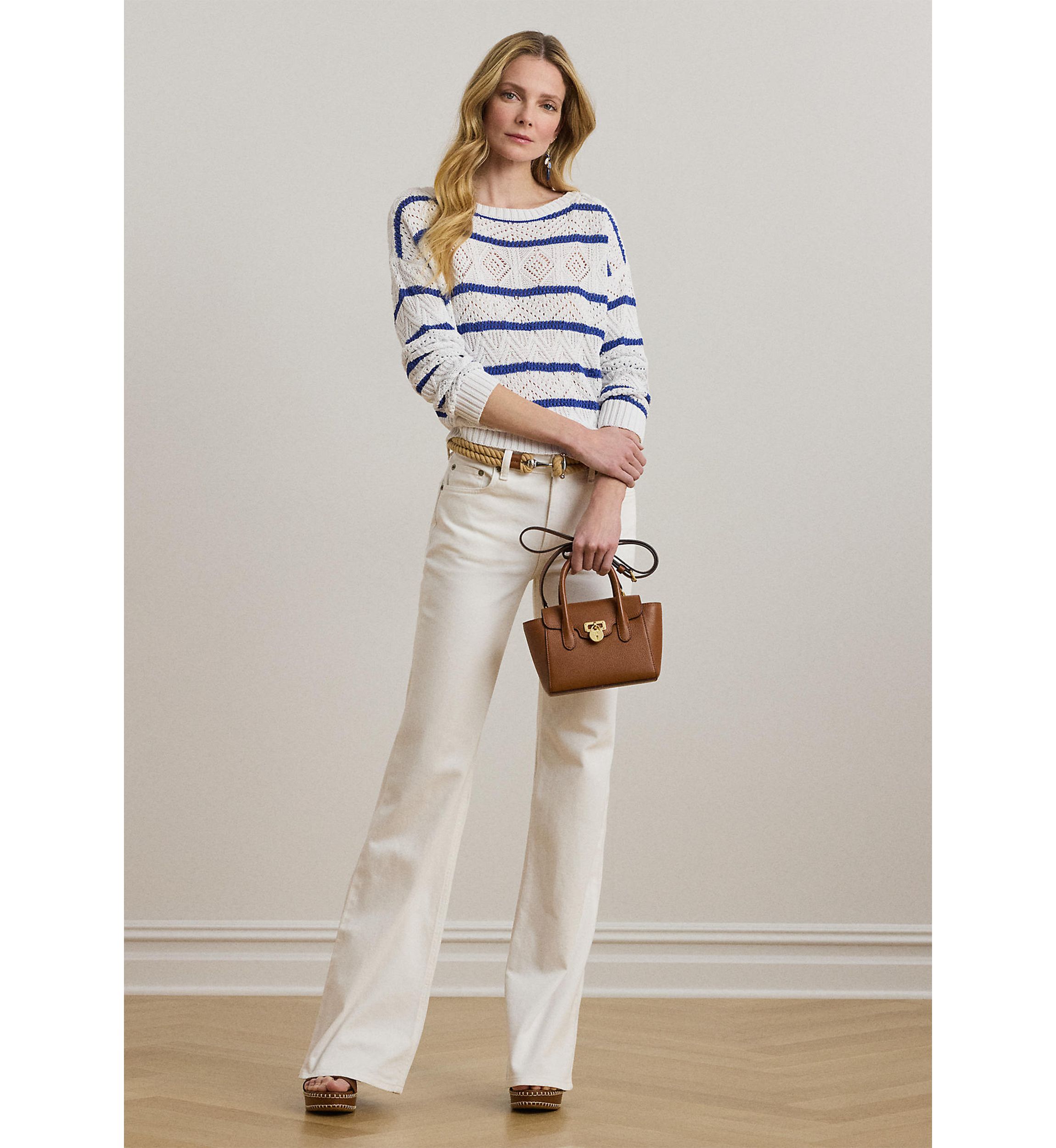 Striped Pointelle Cotton-Blend Sweater