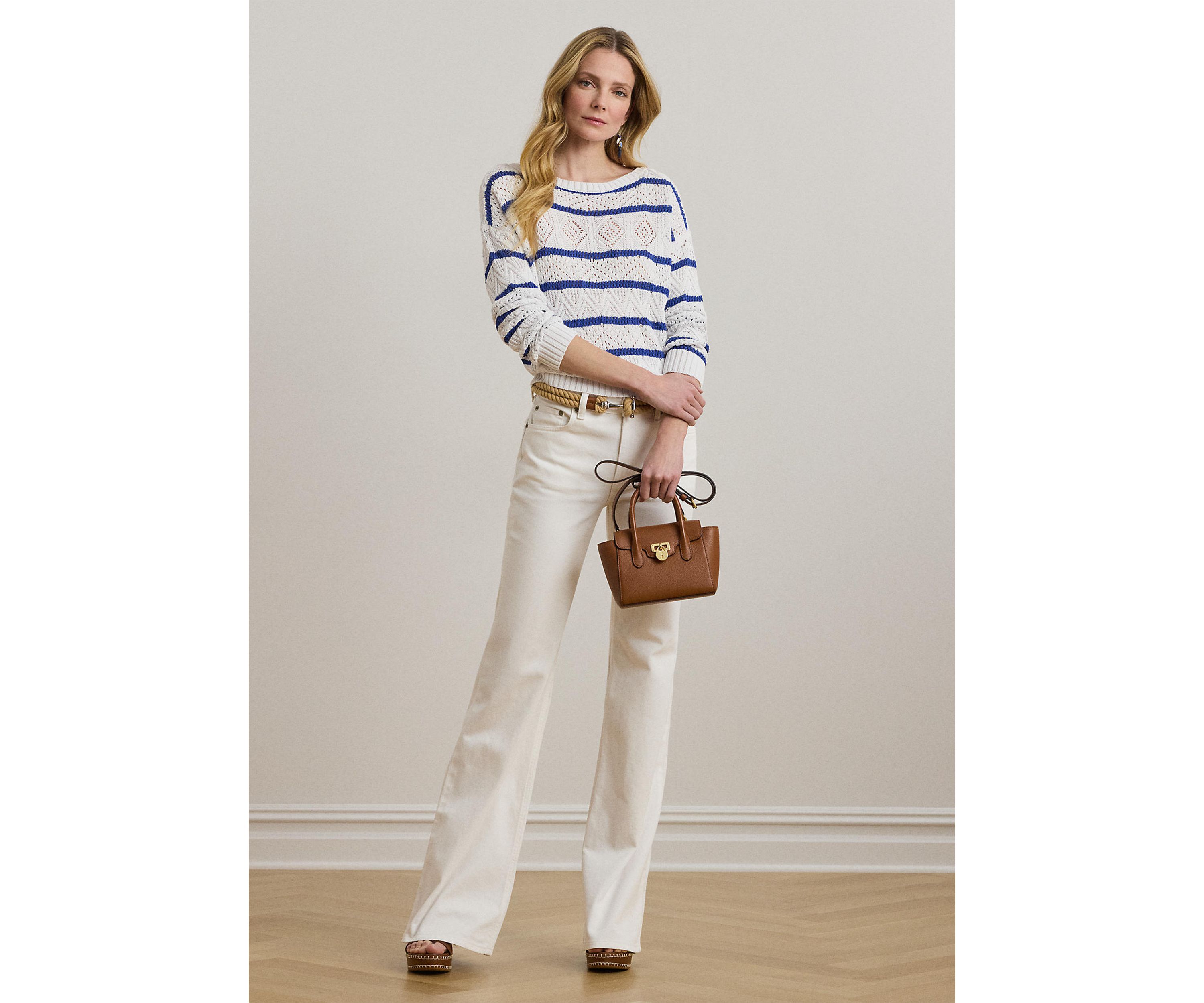 Striped Pointelle Cotton-Blend Sweater