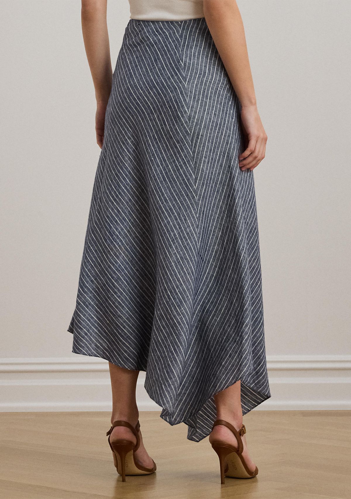 Striped Linen A-Line Midi Skirt