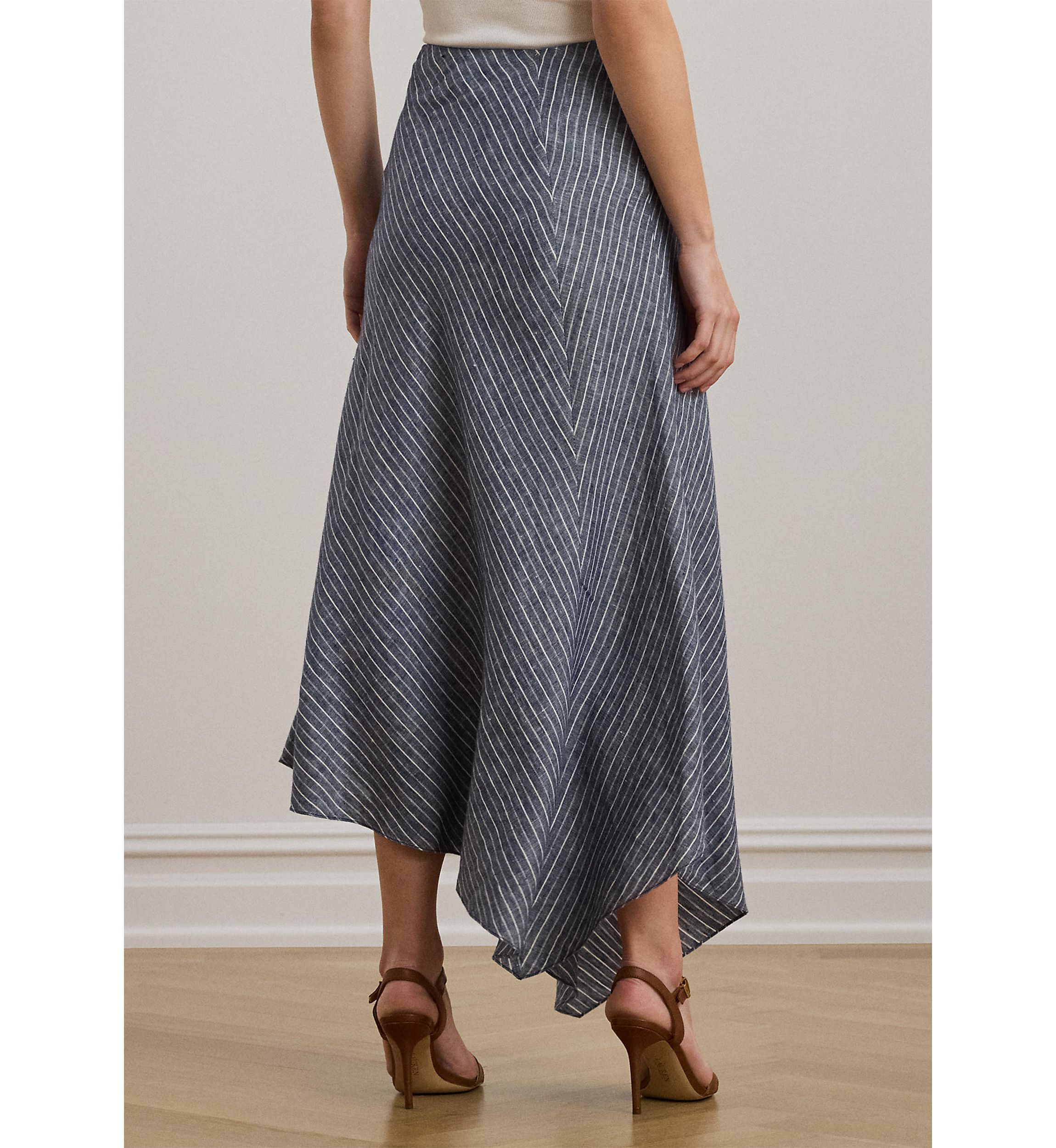 Striped Linen A-Line Midi Skirt