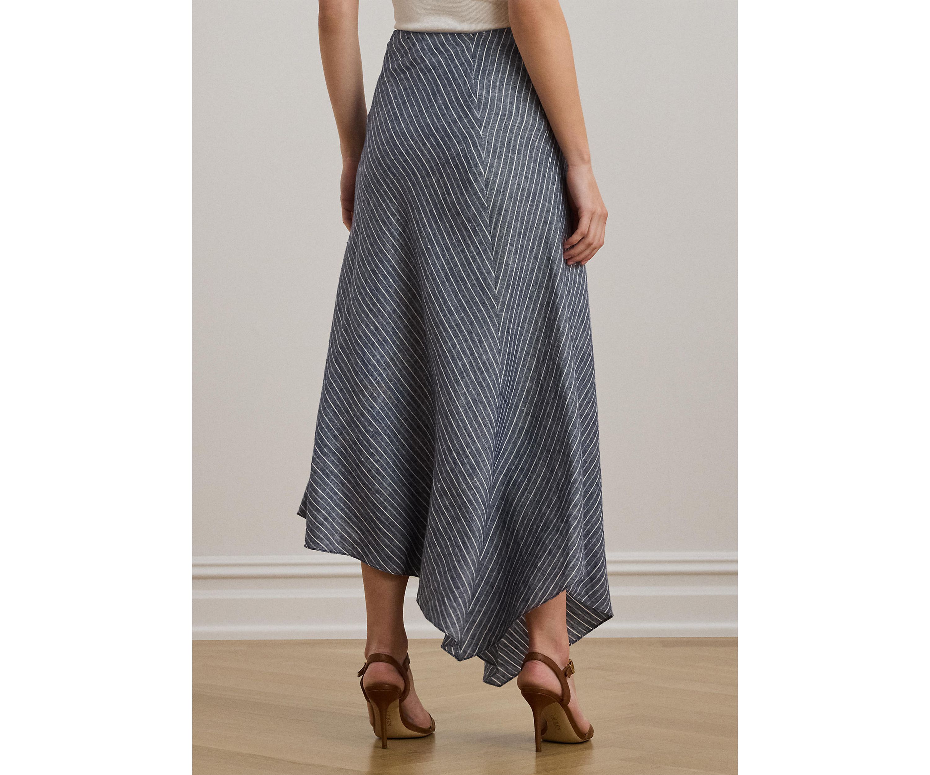 Striped Linen A-Line Midi Skirt