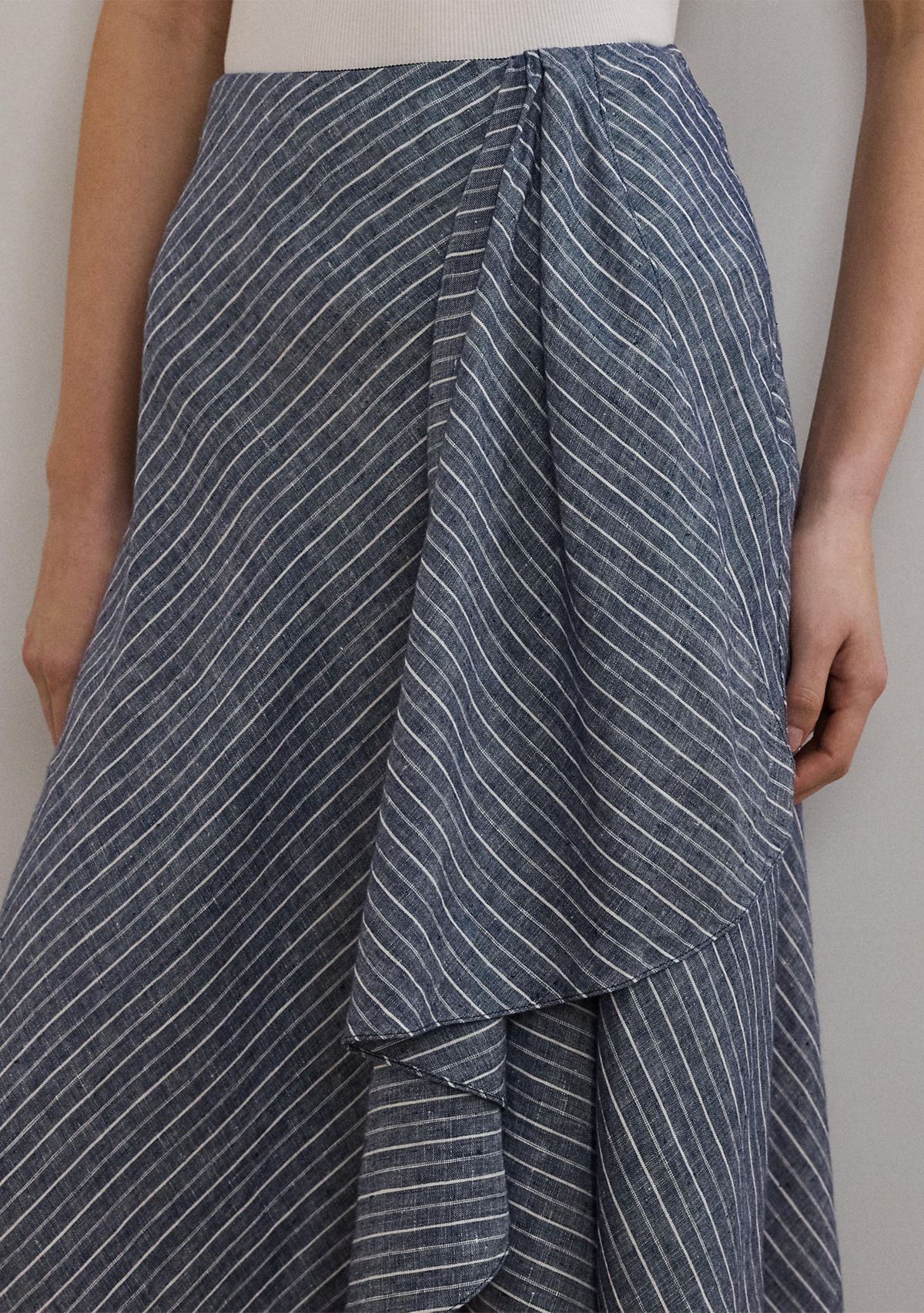 Striped Linen A-Line Midi Skirt