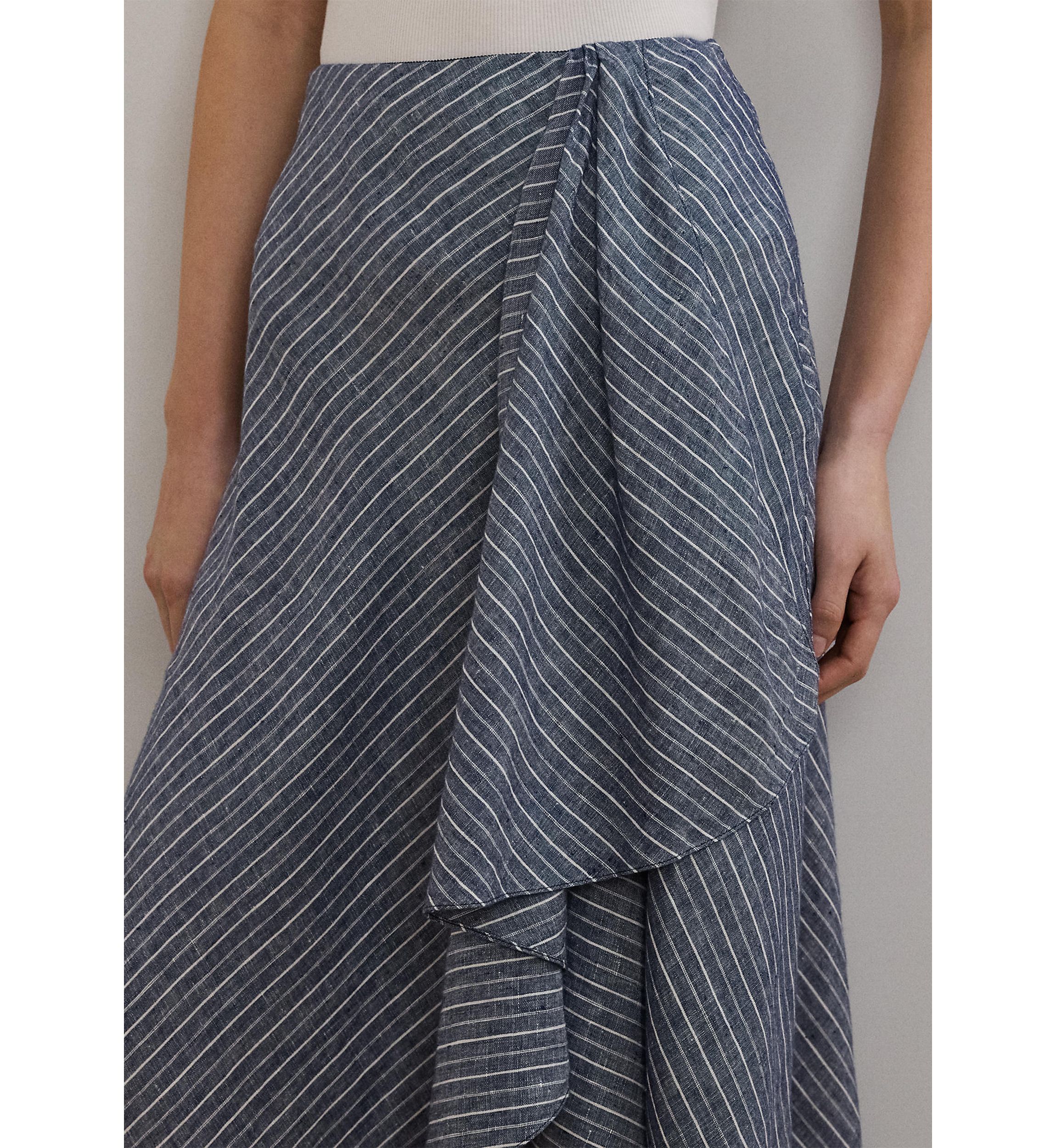 Striped Linen A-Line Midi Skirt