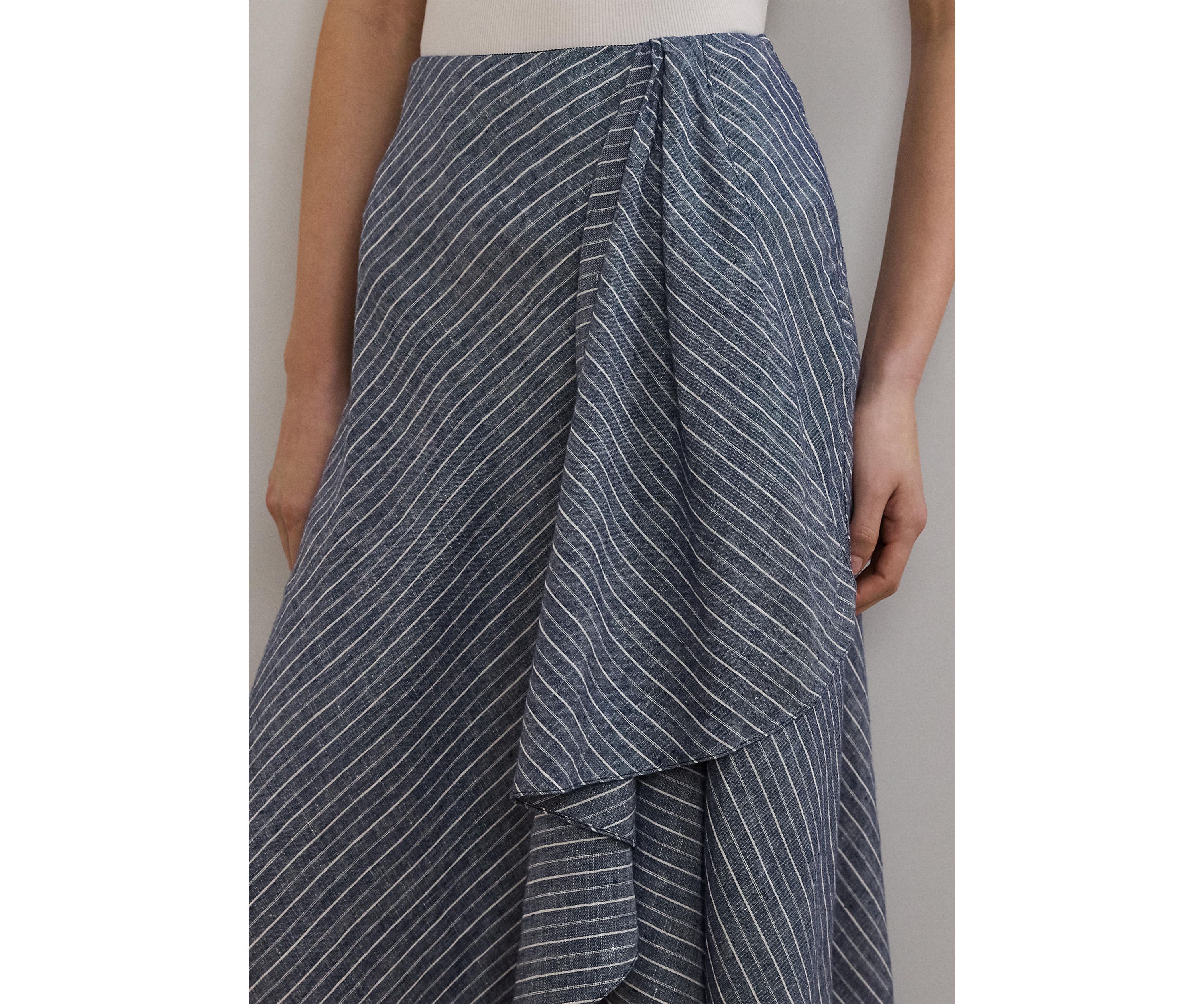 Striped Linen A-Line Midi Skirt