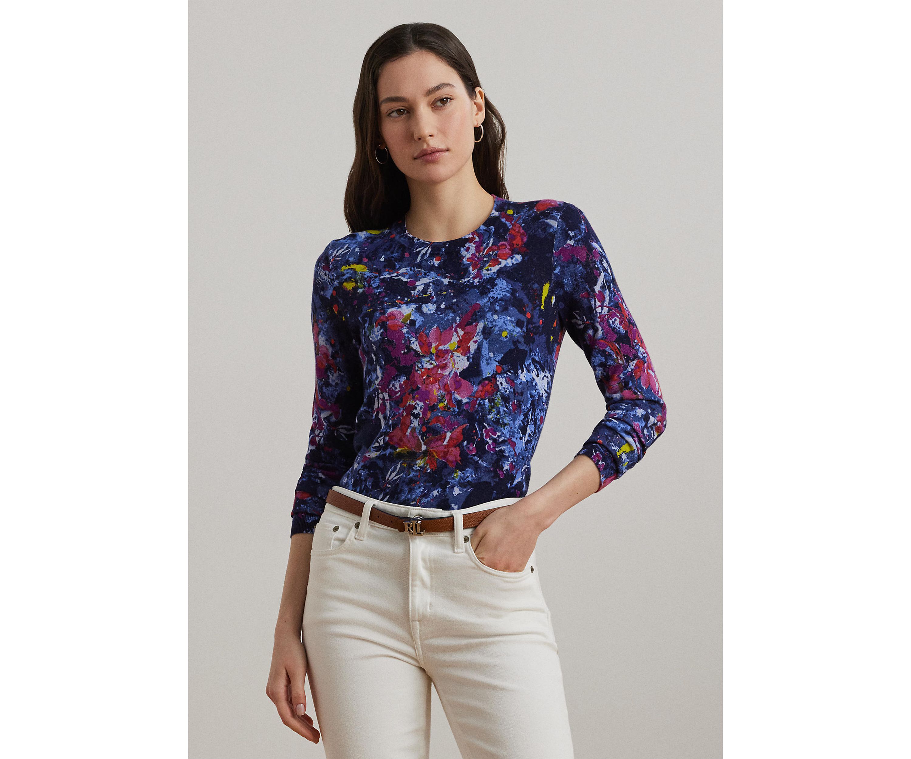 Print Cotton Blend Sweater