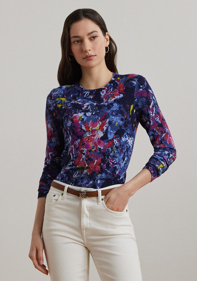 Print Cotton Blend Sweater