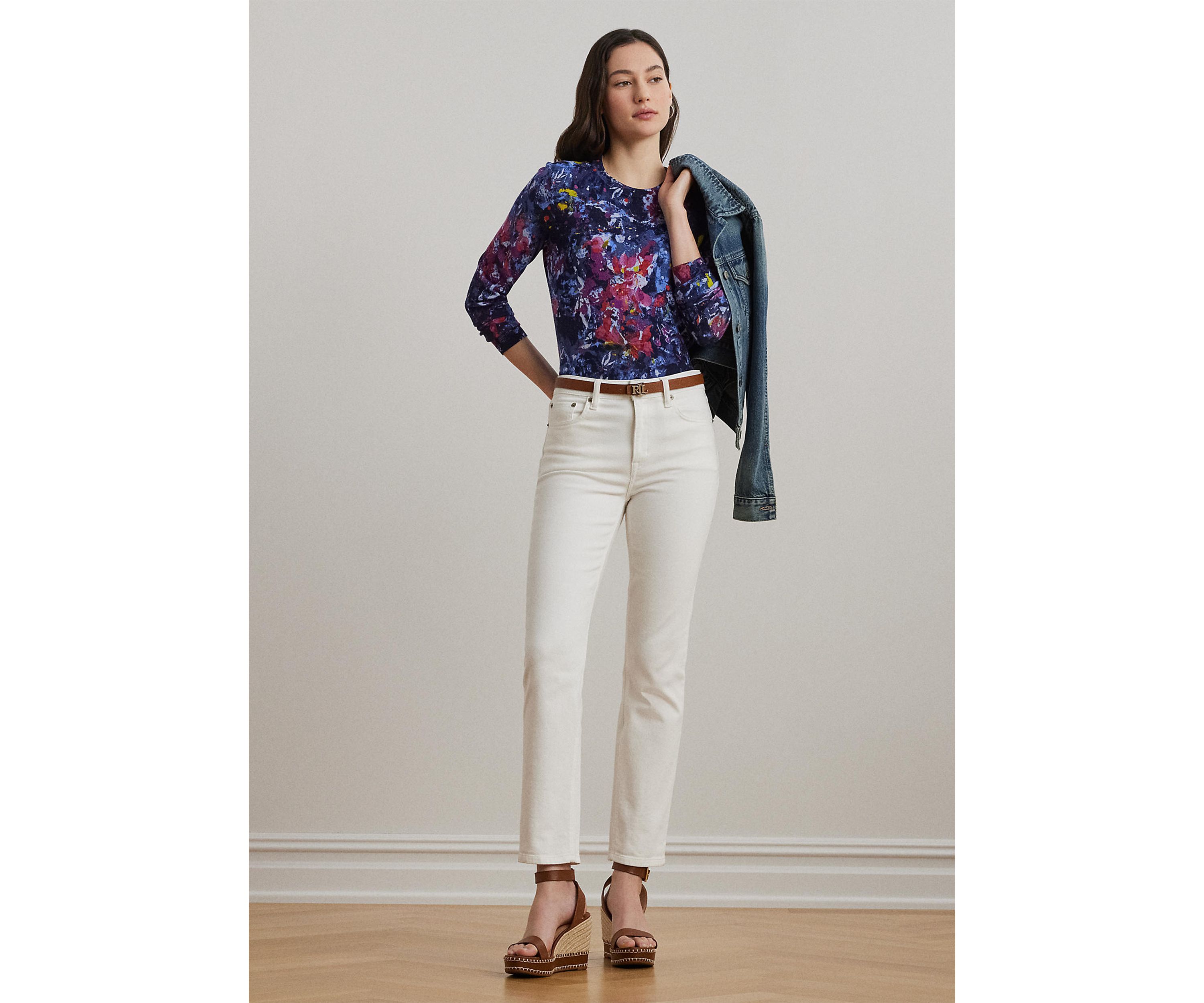 Print Cotton Blend Sweater
