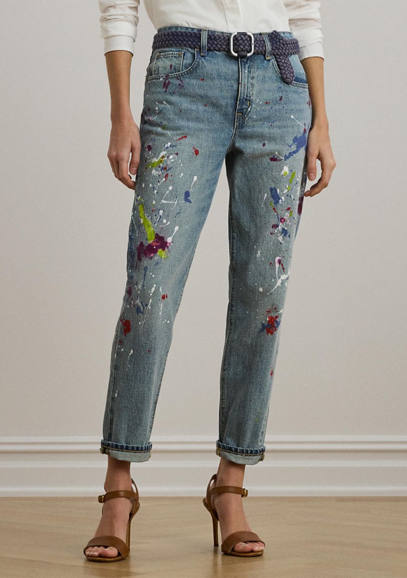 Print Boyfriend Tapered Ankle Jeans