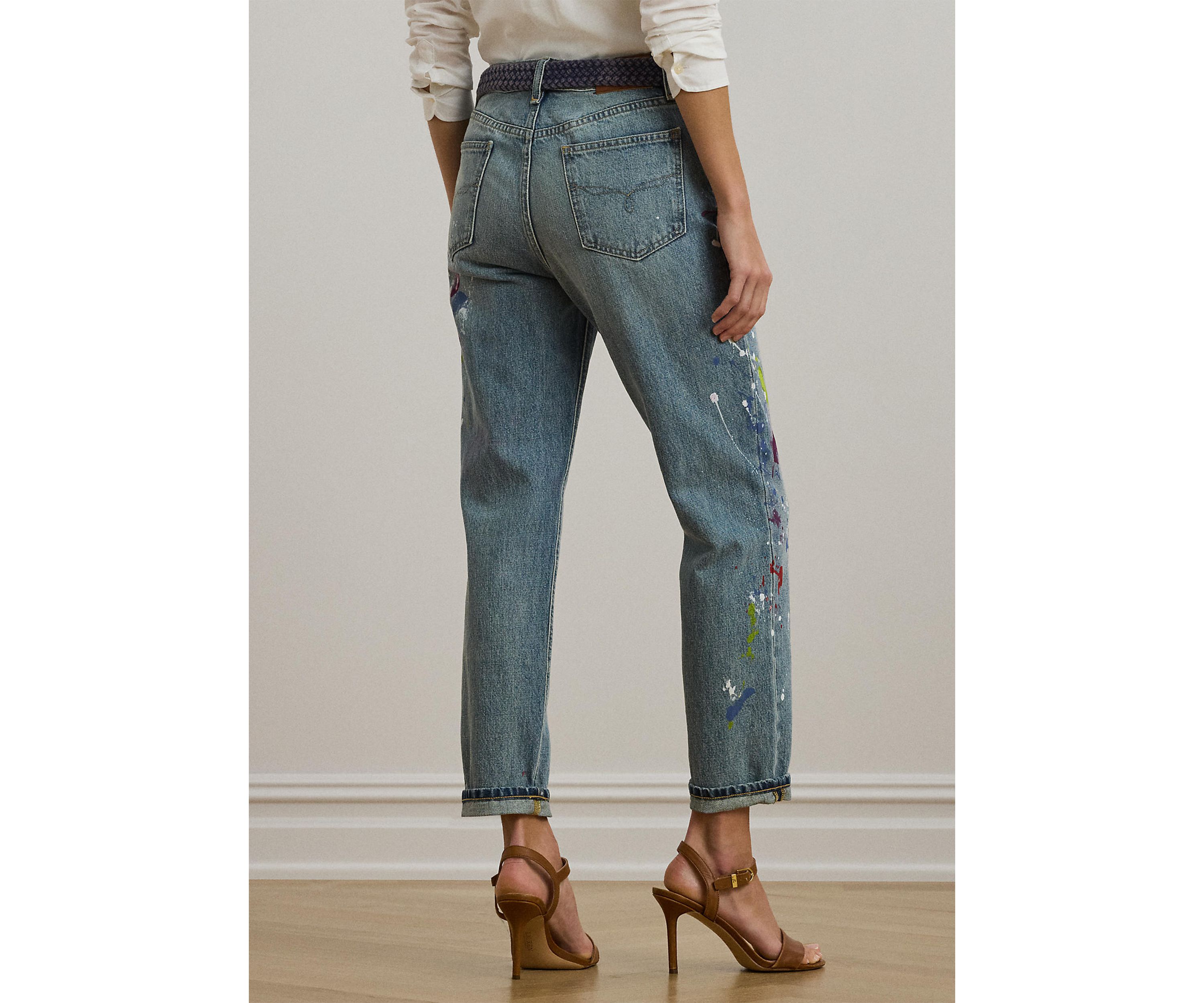Print Boyfriend Tapered Ankle Jeans