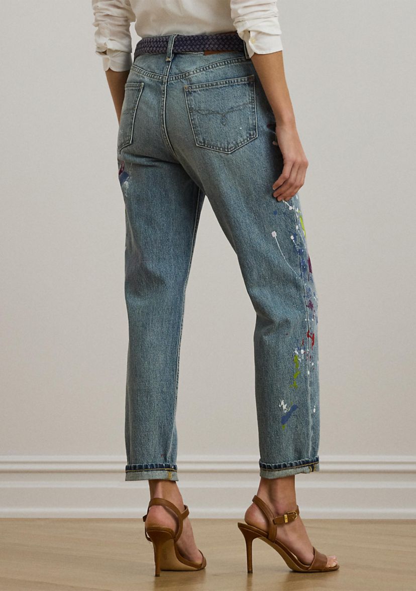 Print Boyfriend Tapered Ankle Jeans