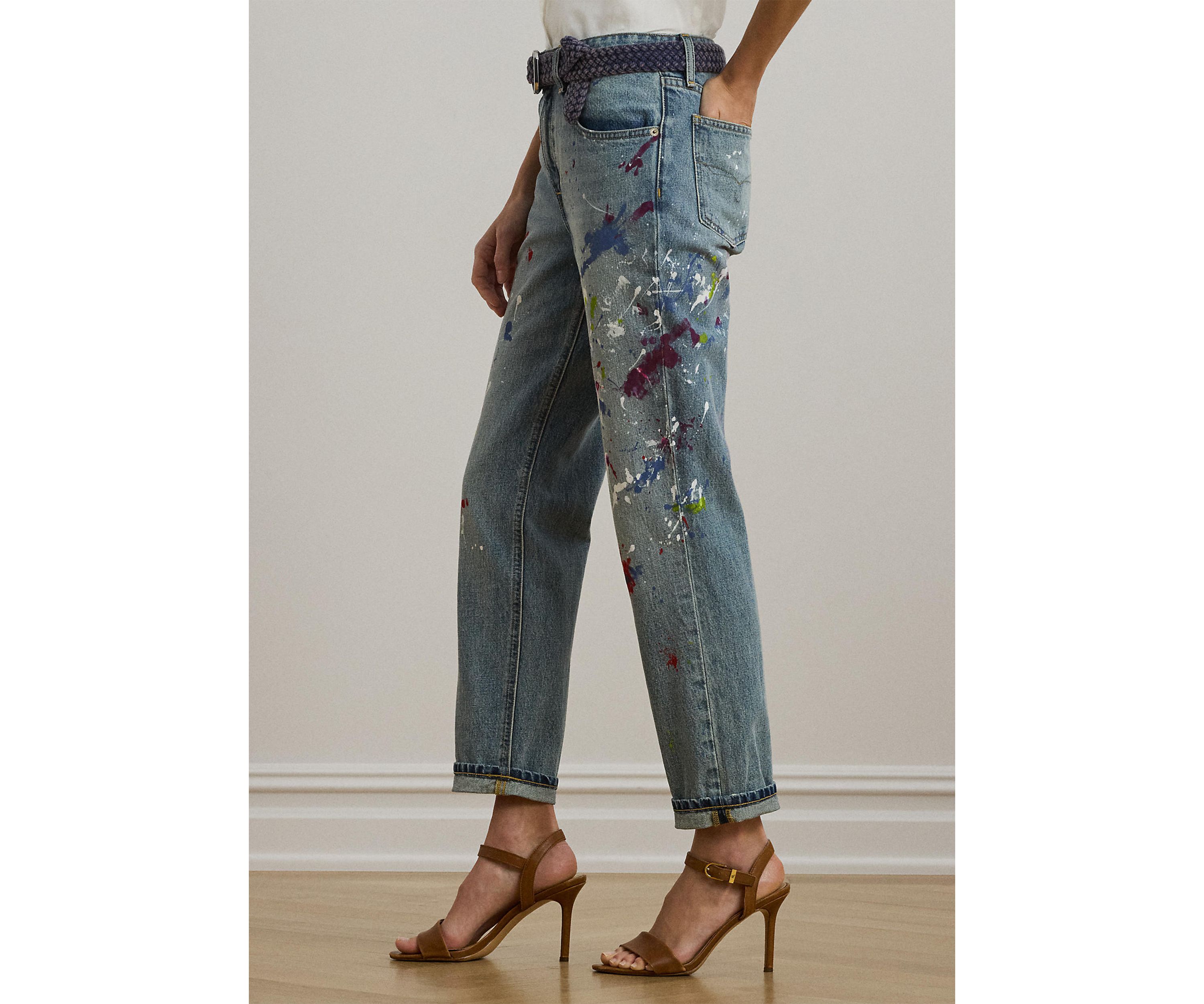 Print Boyfriend Tapered Ankle Jeans