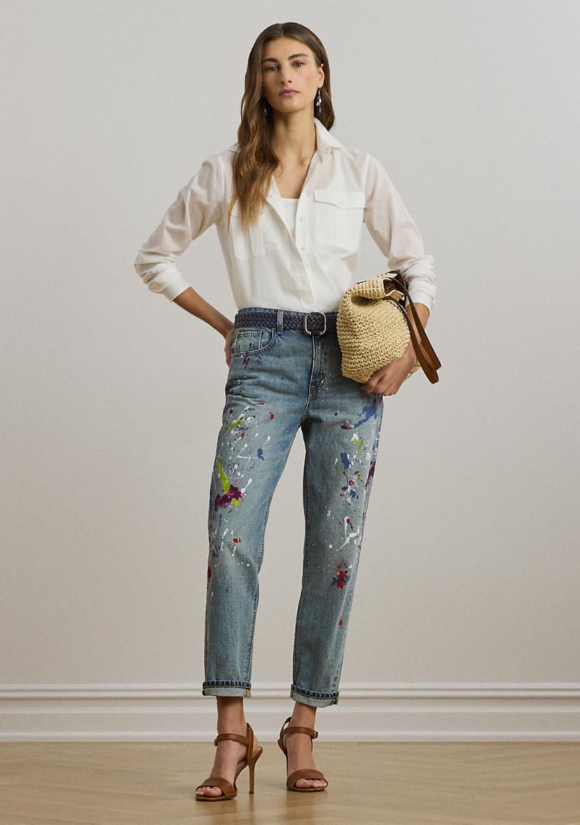 Print Boyfriend Tapered Ankle Jeans