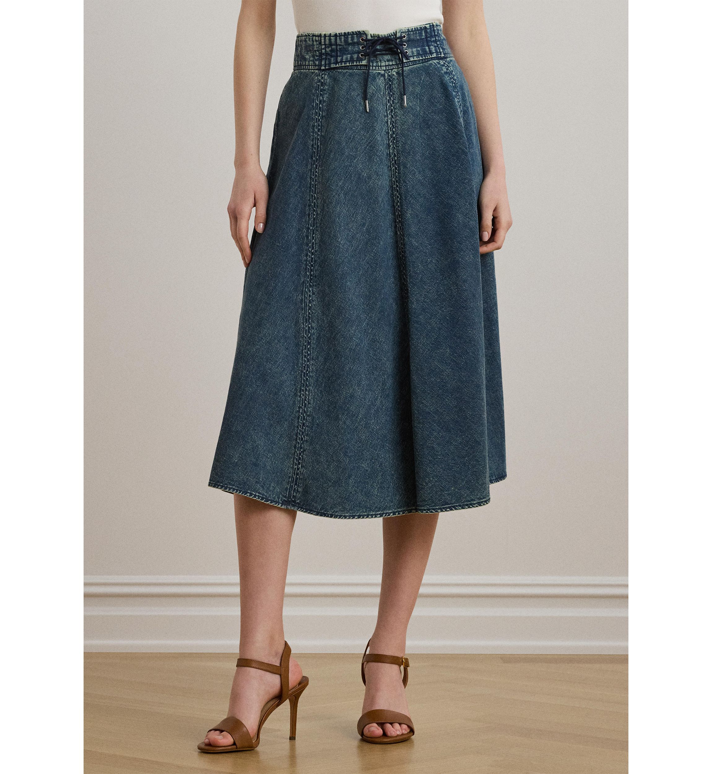 Womens Denim Drawcord Midi Skirt