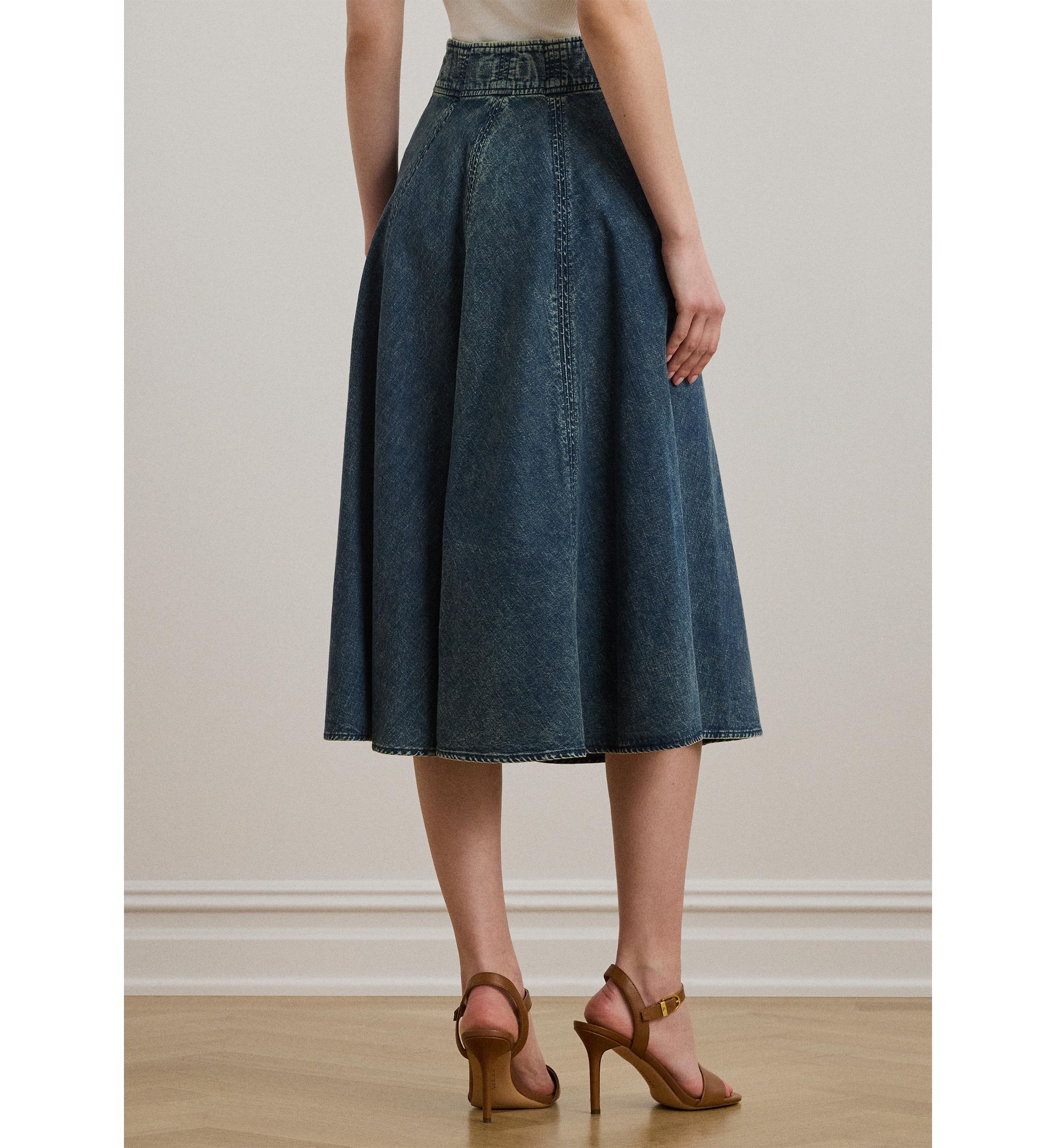 Womens Denim Drawcord Midi Skirt