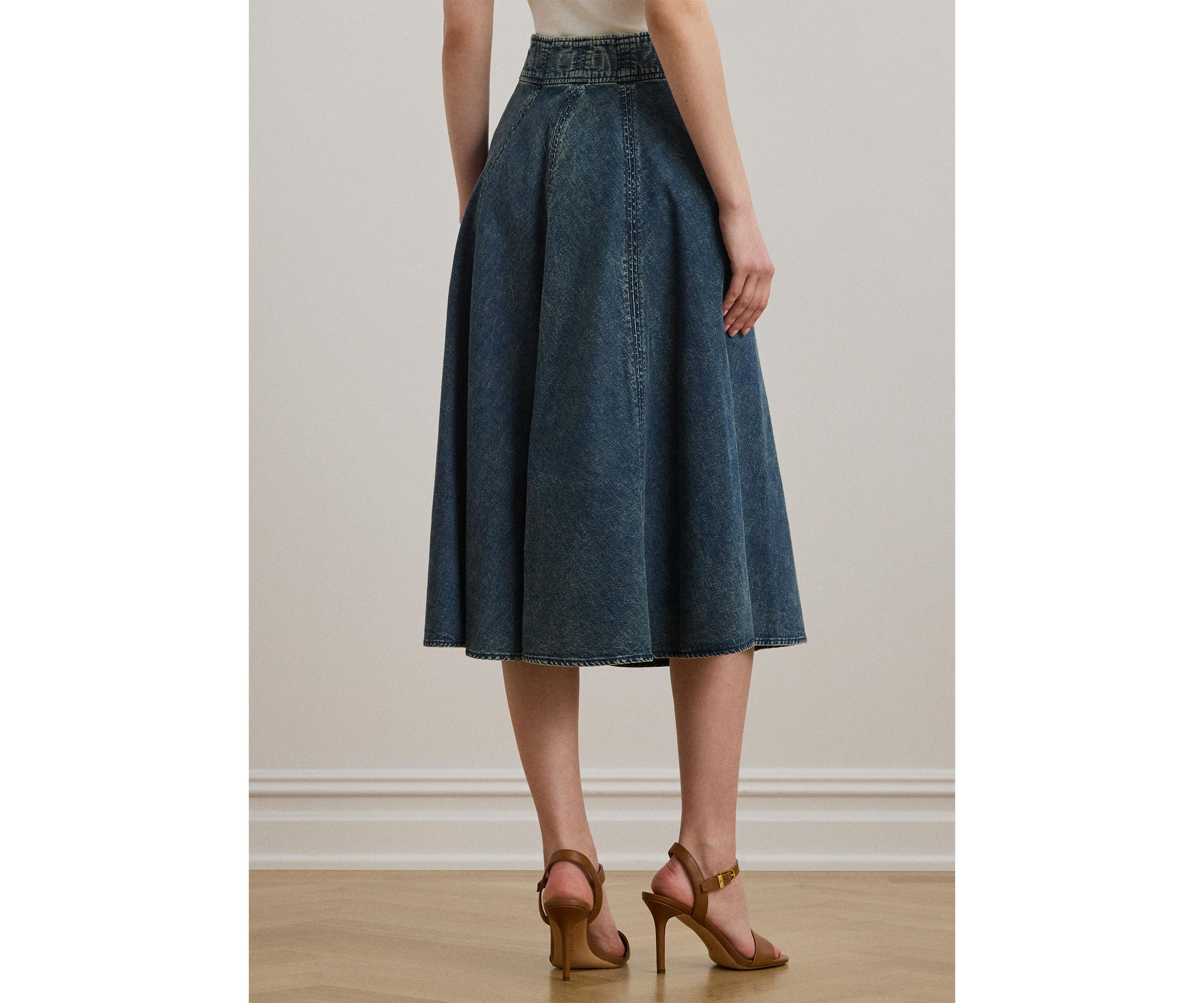 Womens Denim Drawcord Midi Skirt