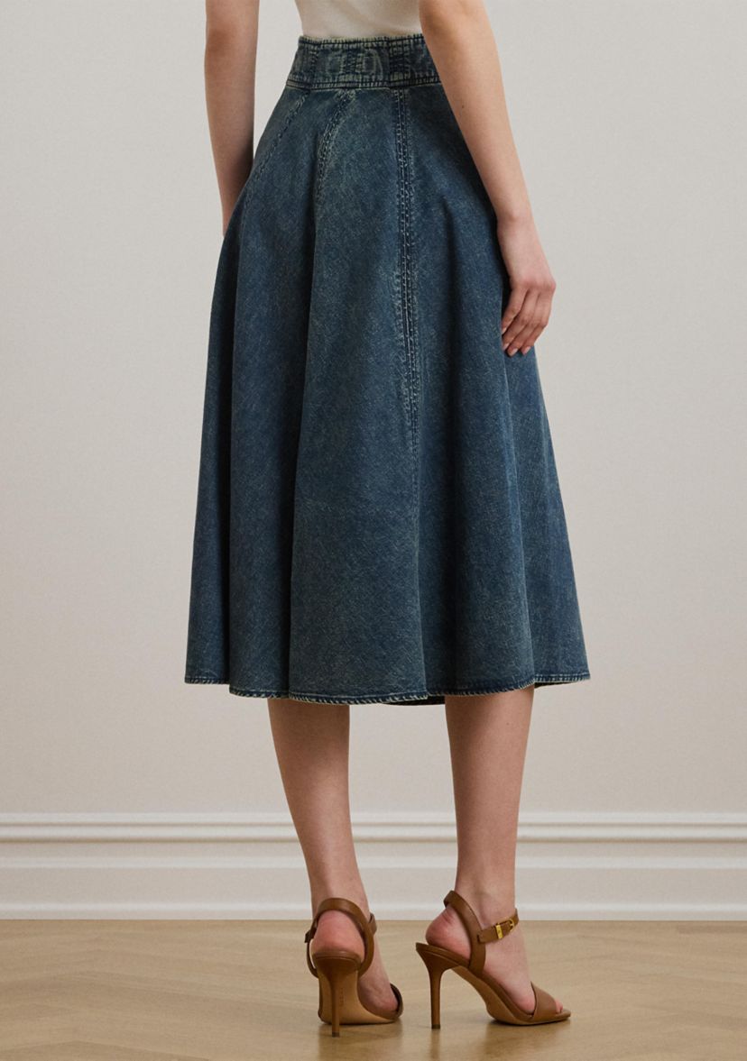 Womens Denim Drawcord Midi Skirt
