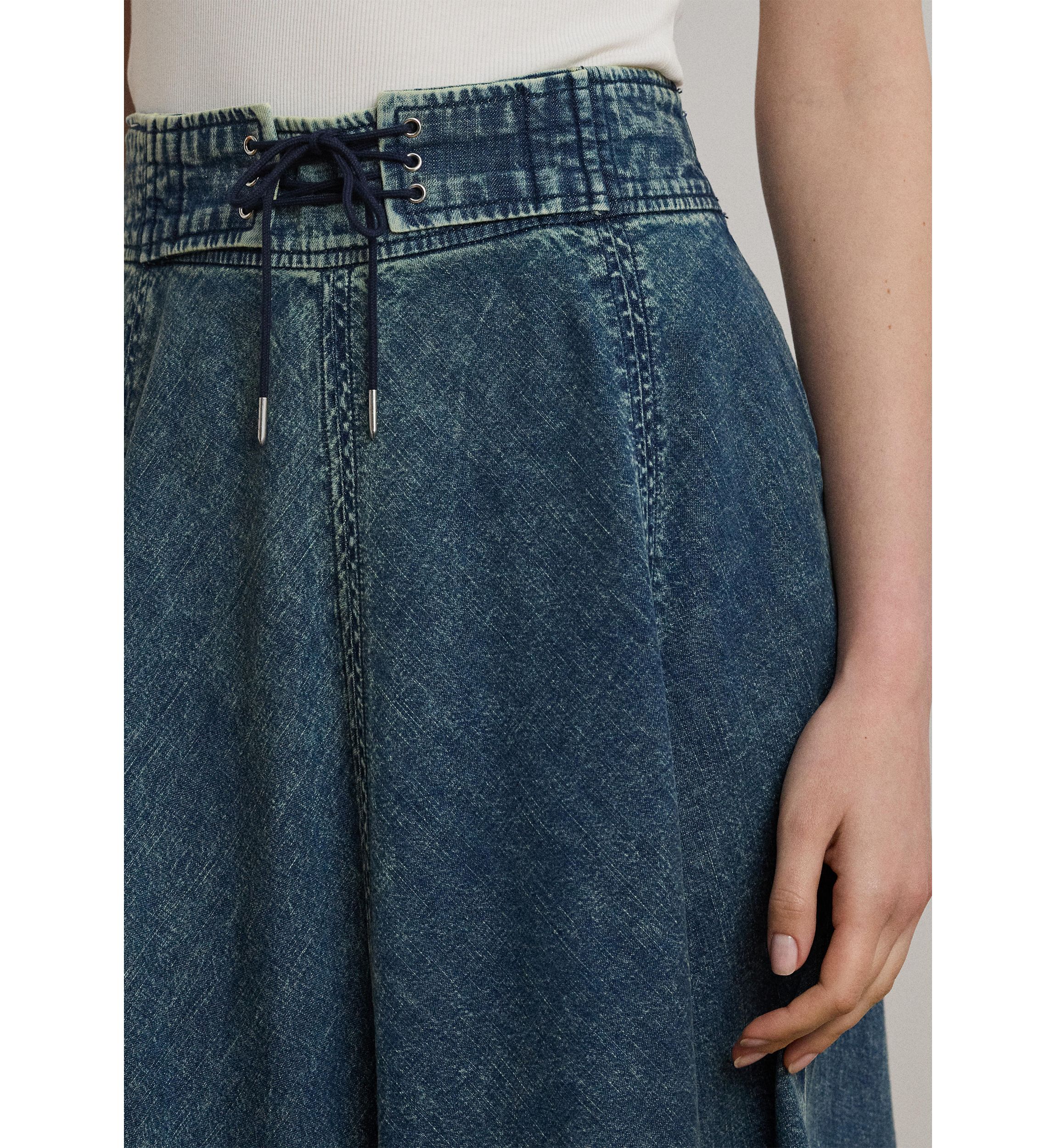 Womens Denim Drawcord Midi Skirt