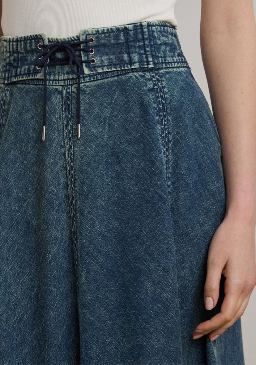 Womens Denim Drawcord Midi Skirt