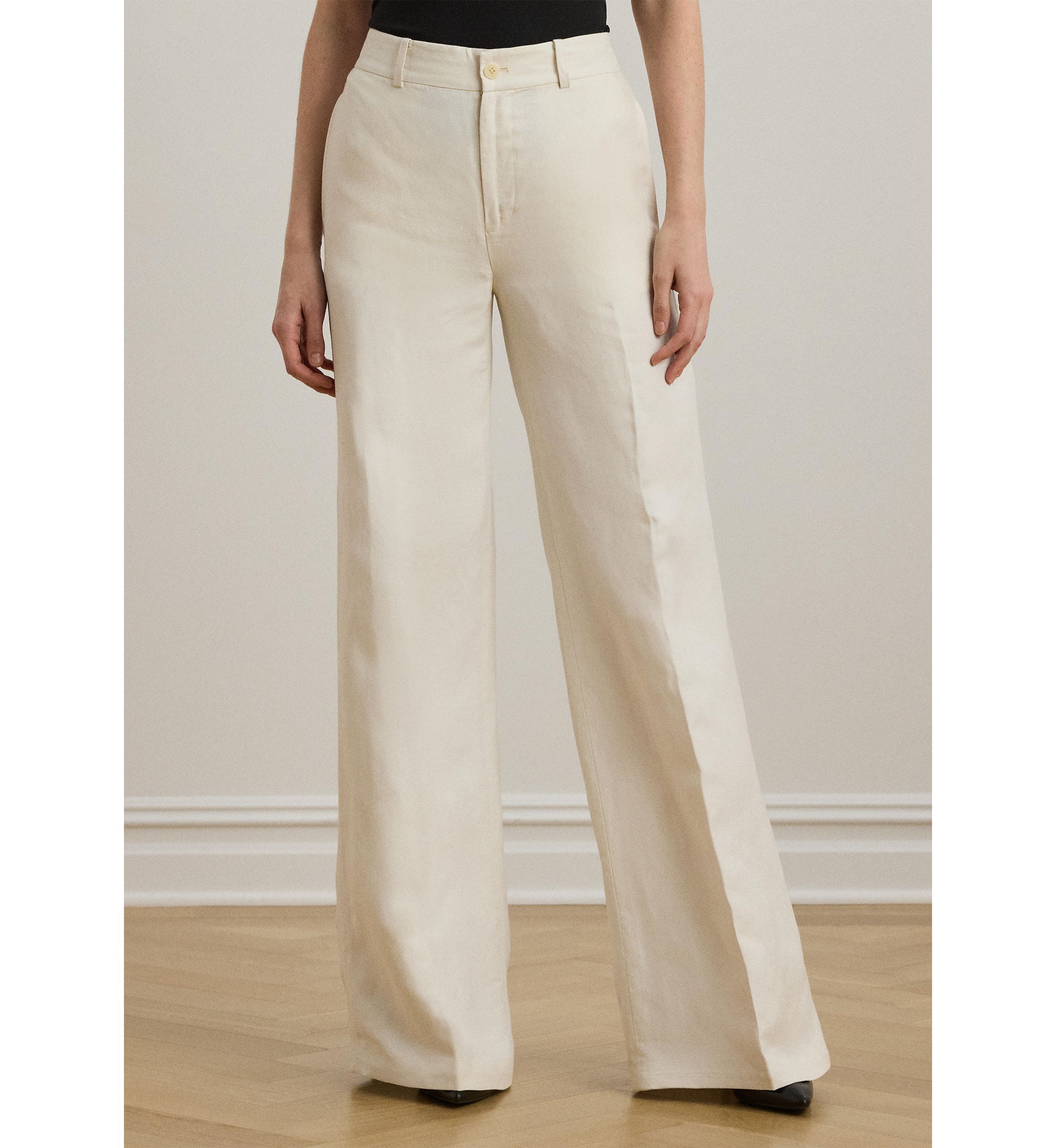 Linen Blend Twill Wide Leg Pants