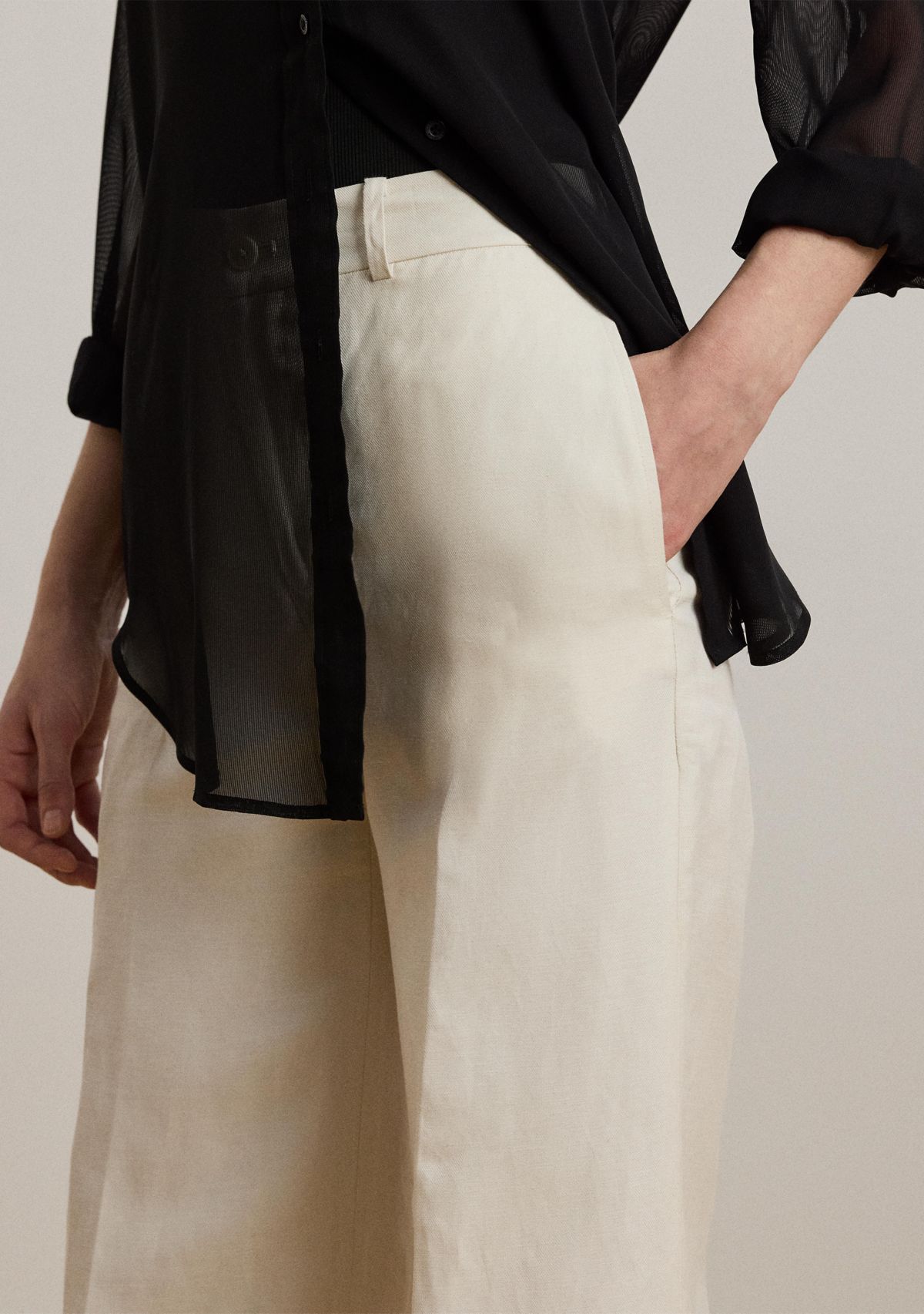 Linen Blend Twill Wide Leg Pants