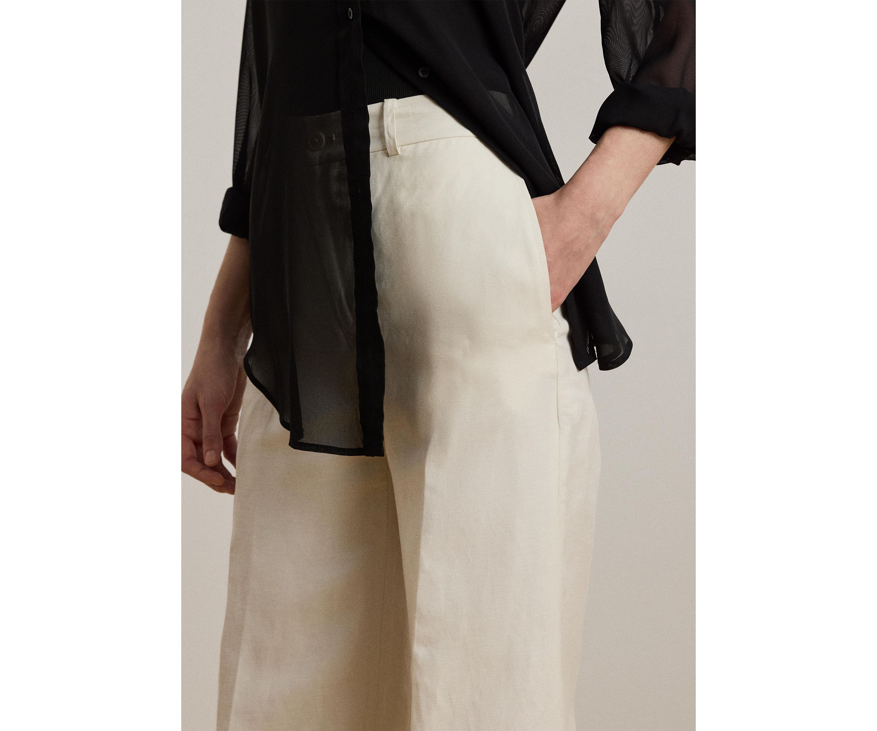 Linen Blend Twill Wide Leg Pants