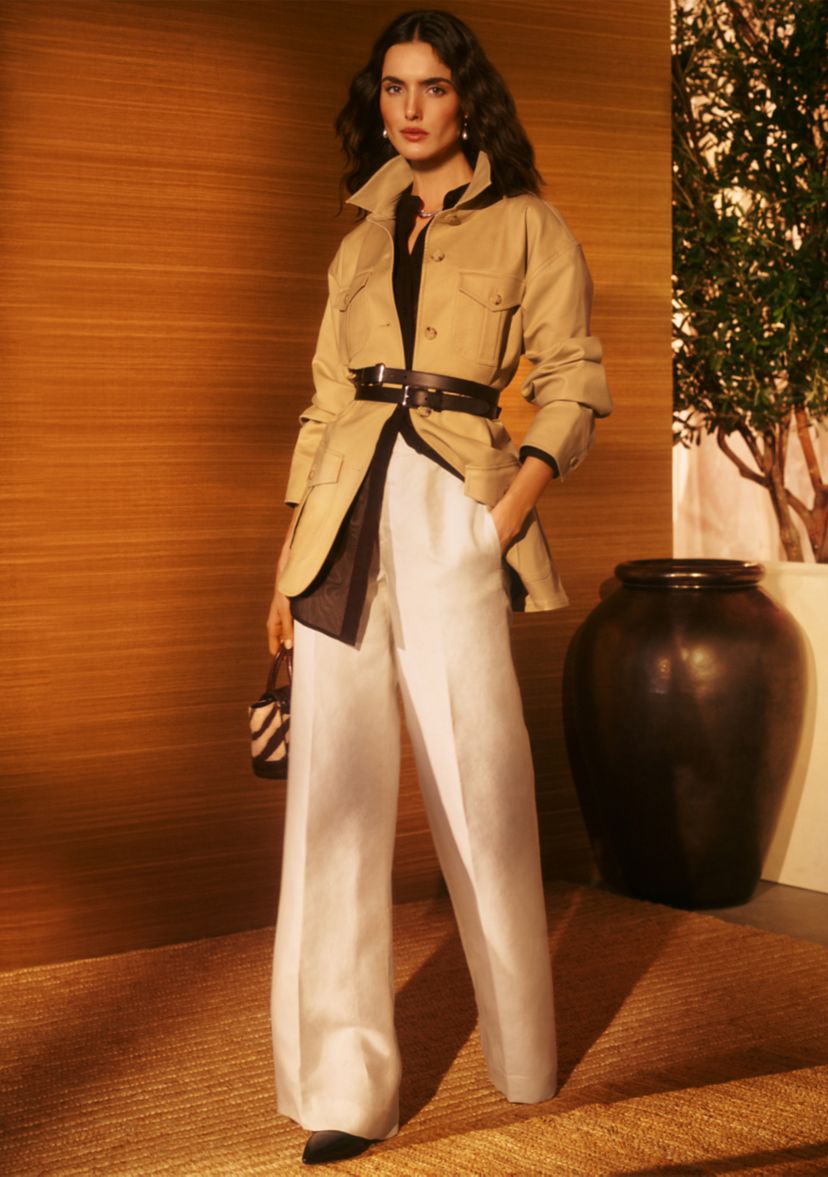Linen Blend Twill Wide Leg Pants