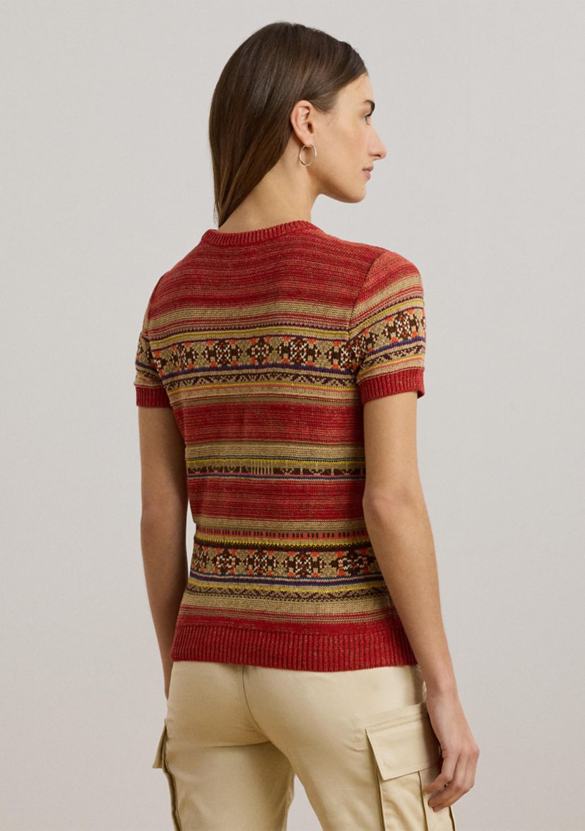 Womens Geo-Striped Short-Sleeve Sweater