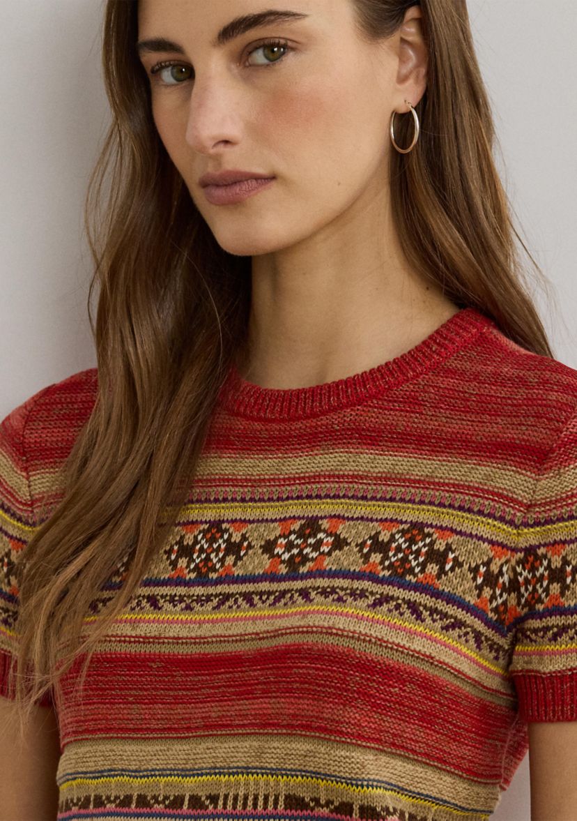 Womens Geo-Striped Short-Sleeve Sweater