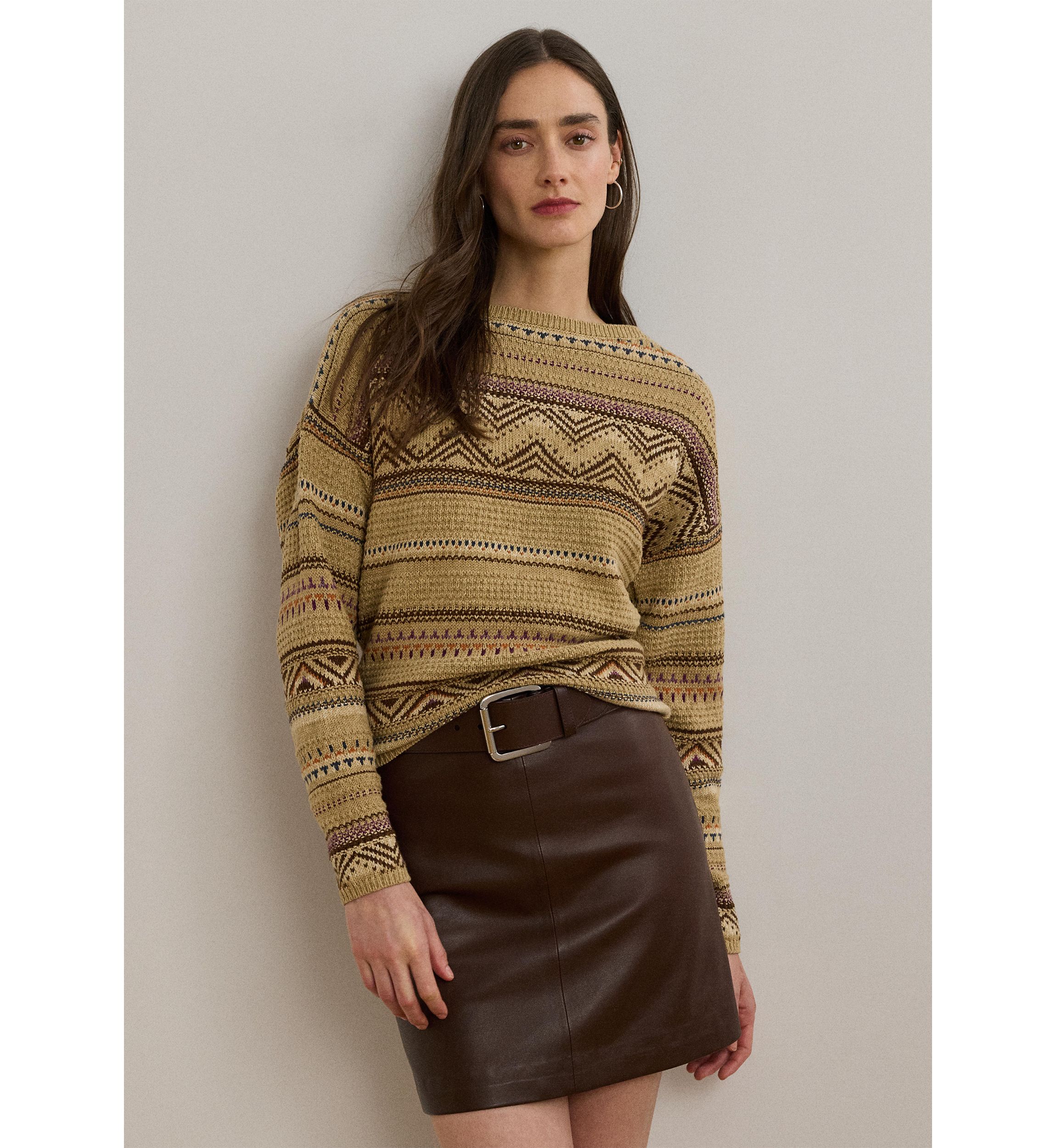 Womens Geo-Striped Cotton-Linen Sweater