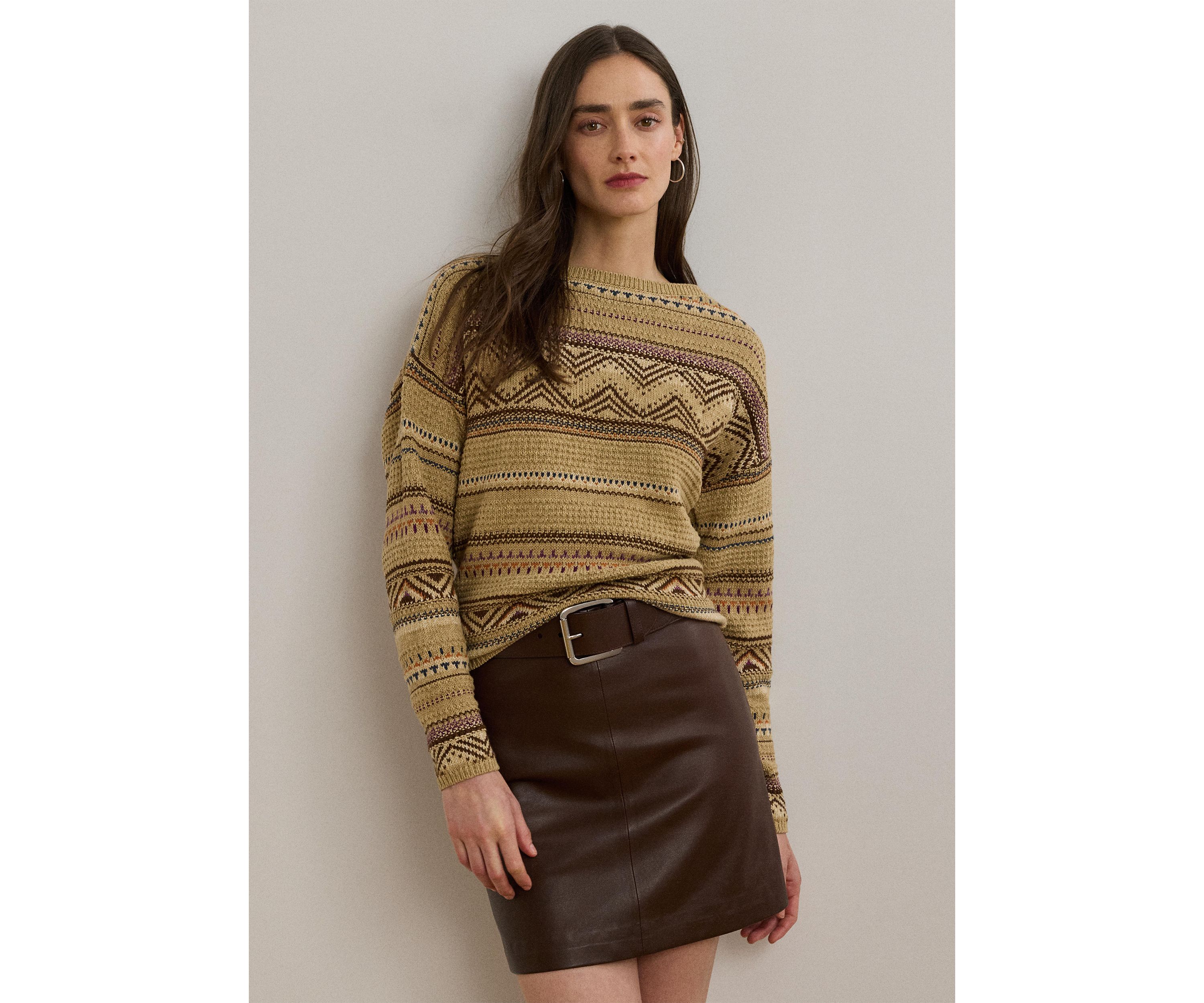 Womens Geo-Striped Cotton-Linen Sweater