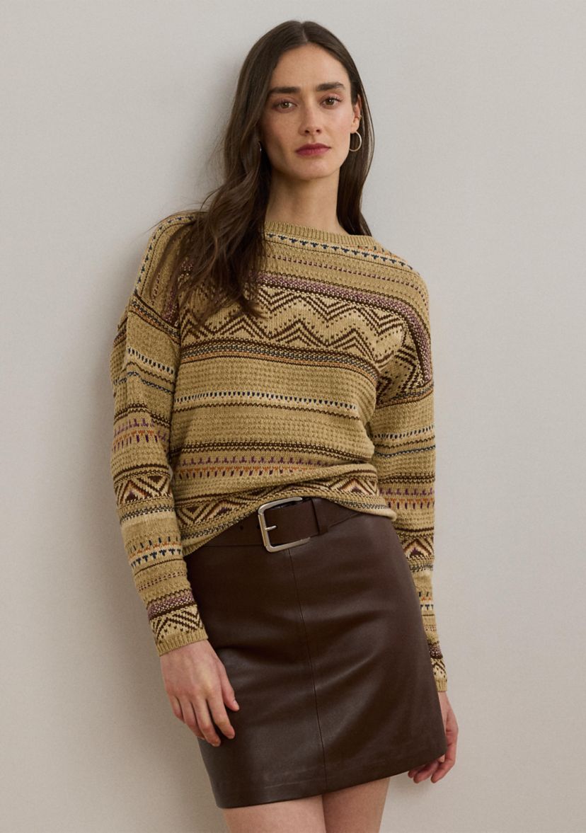 Womens Geo-Striped Cotton-Linen Sweater