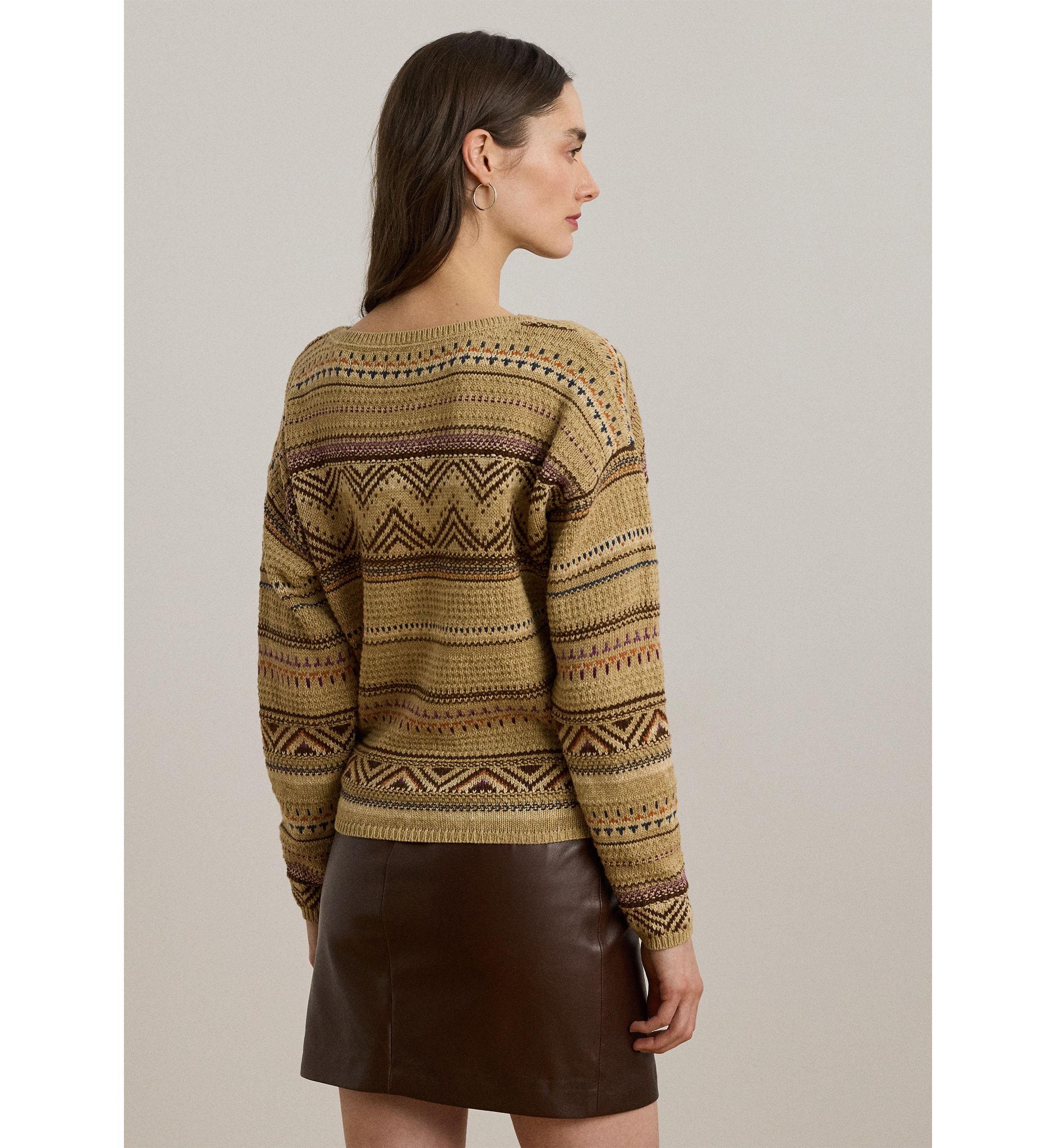 Womens Geo-Striped Cotton-Linen Sweater