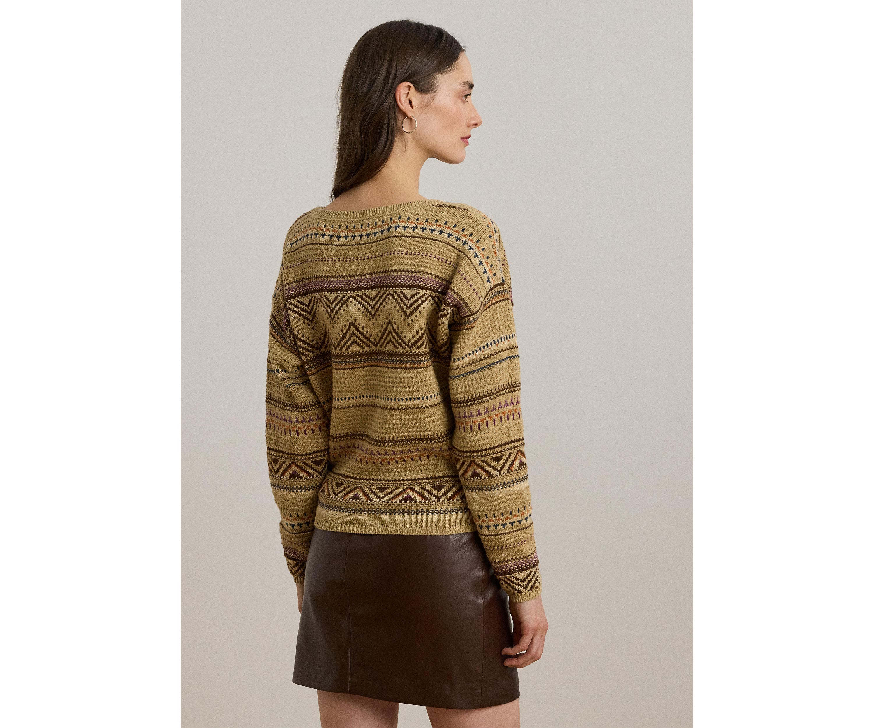 Womens Geo-Striped Cotton-Linen Sweater