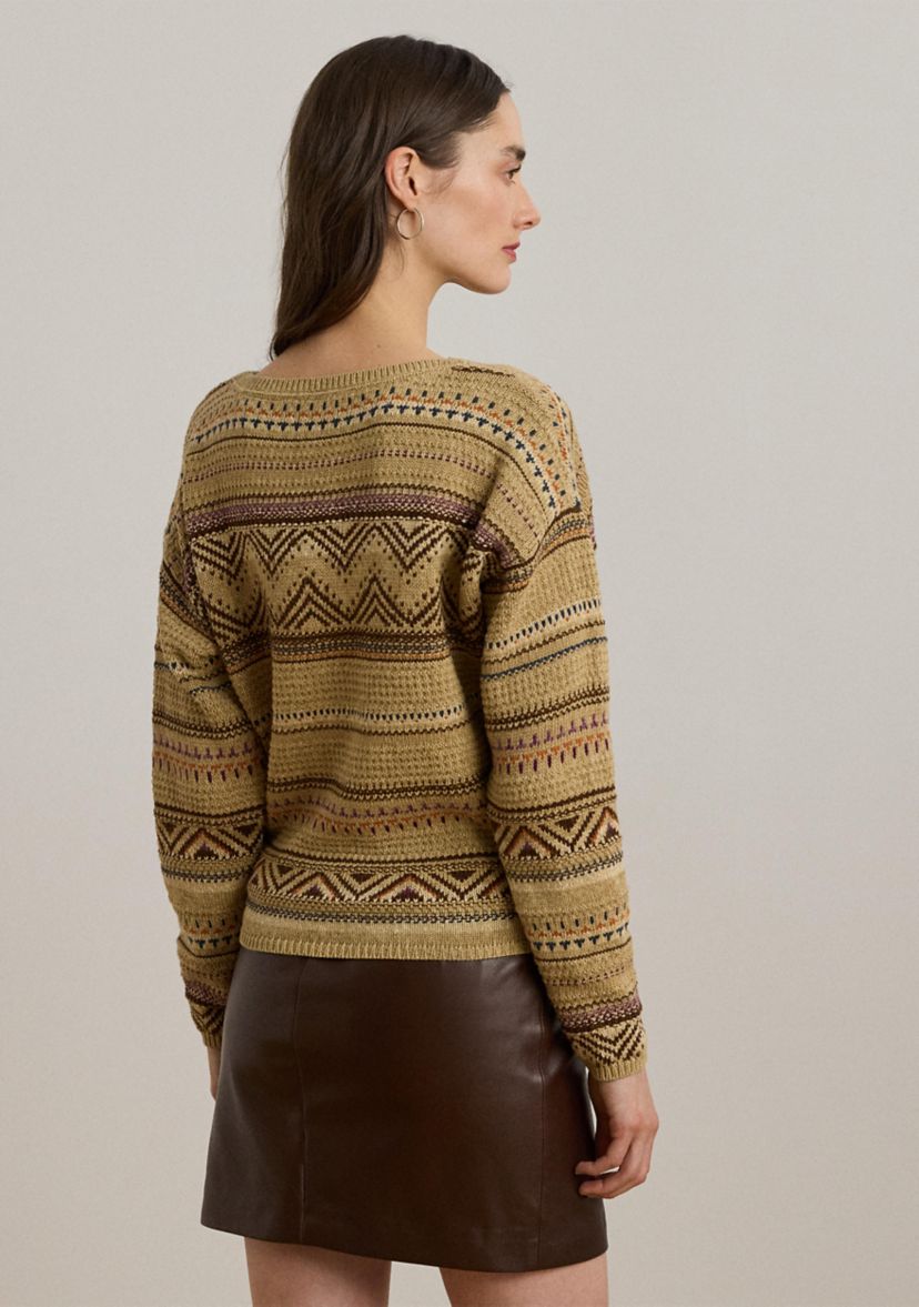Womens Geo-Striped Cotton-Linen Sweater